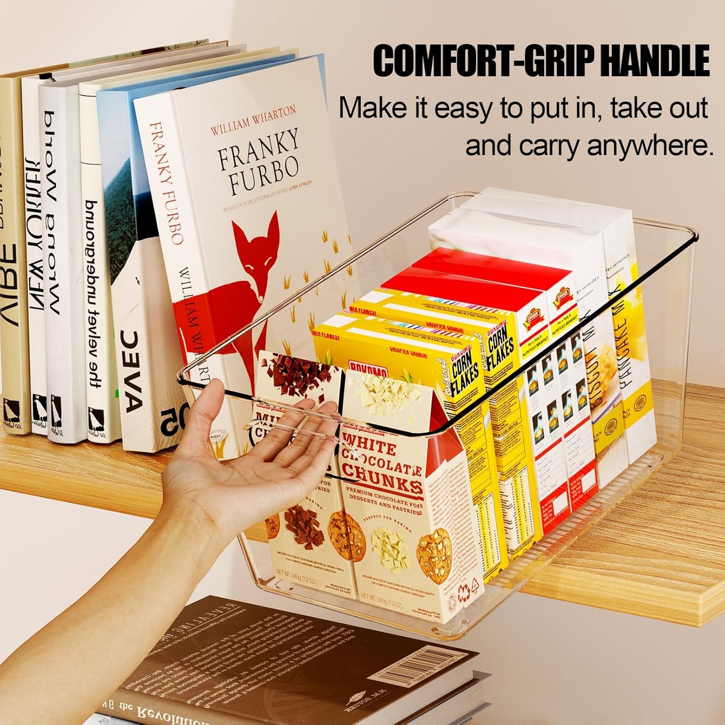 6 Pack Clear Plastic Storage Bins, Pantry Organization and Storage Bins for Kitchen-Fridge Organizer, Pantry Storage Containers, Cabinet Organizers