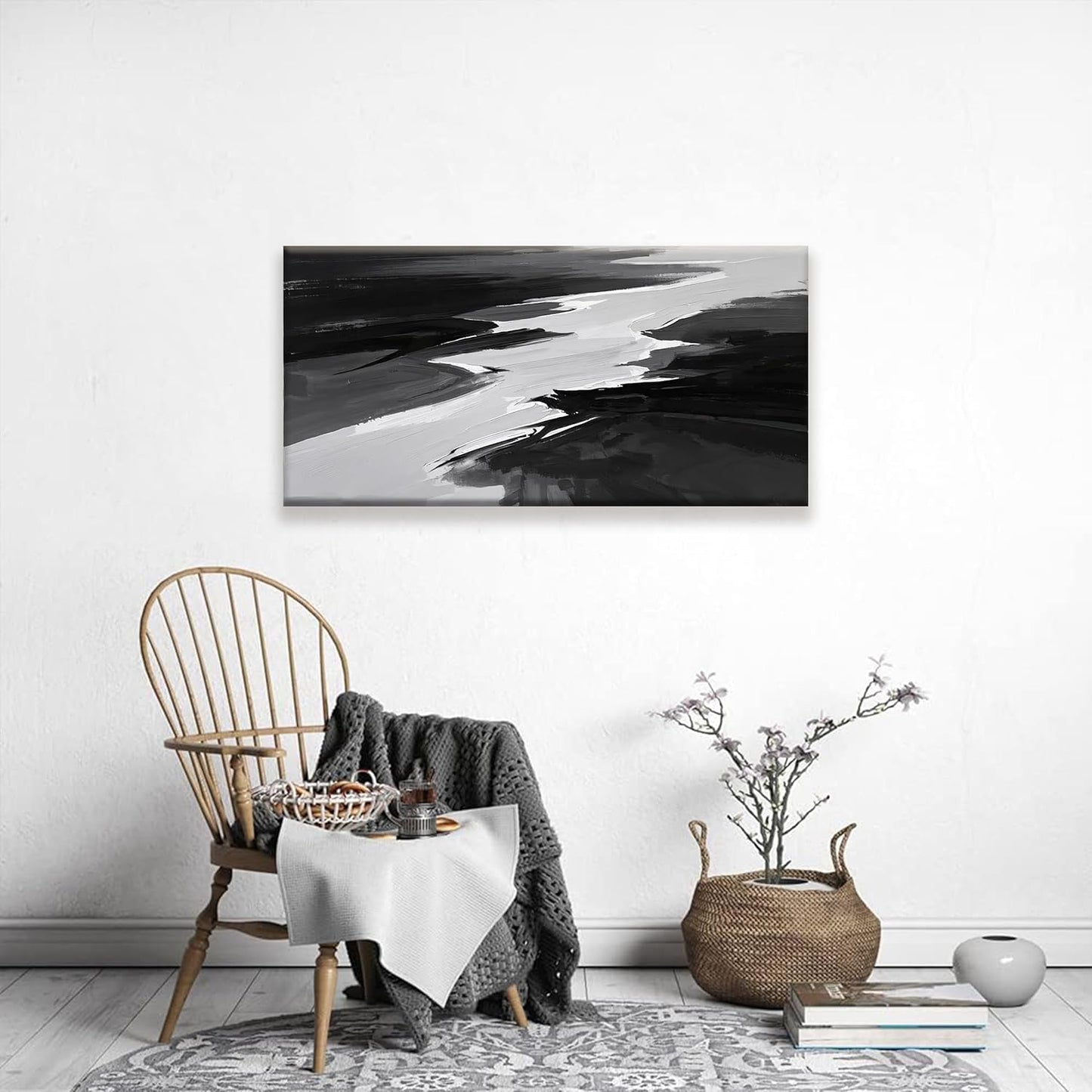 Black And White Wall Art Decor Canvas Art Wall Decor Minimalist Grey Abstract Wall Art Canvas Artwork Paintings Abstract Wall Decor Modern Bedroom Art Office 20"X 40"