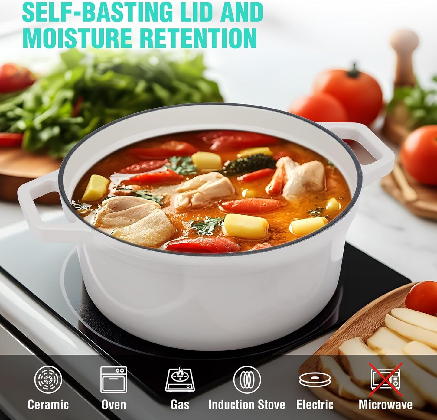 HAUSHOF 5.3QT Enameled Cast Iron Dutch Oven with Lid, Non-Stick Pot for Sourdough Bread Baking, Stewing, Rosting, Oyster White