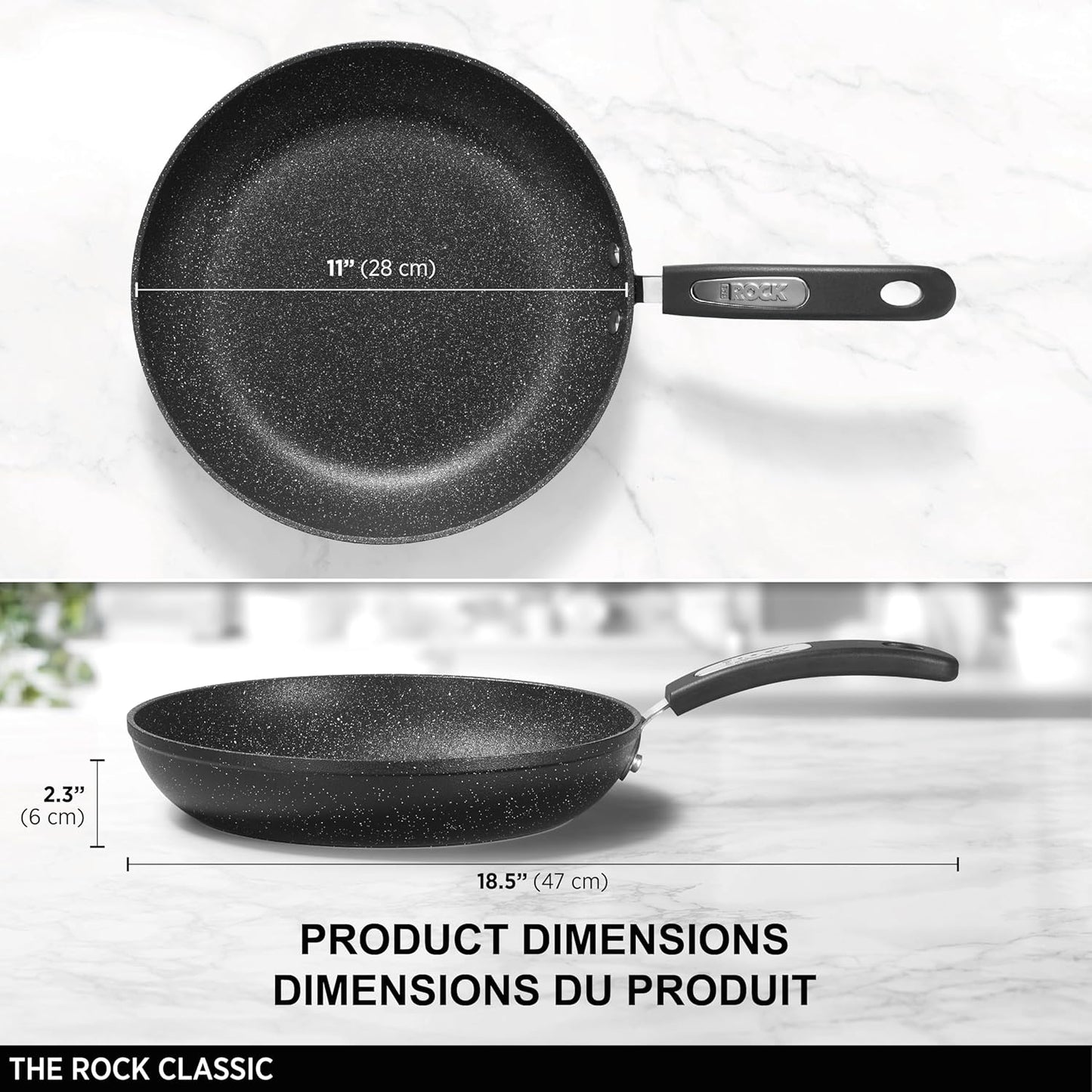 Starfrit The Rock 28 cm (11") Non-Stick Fry Pan - Durable Forged Aluminum - Oven Safe - PFOA Free - Easy to Clean - Black
