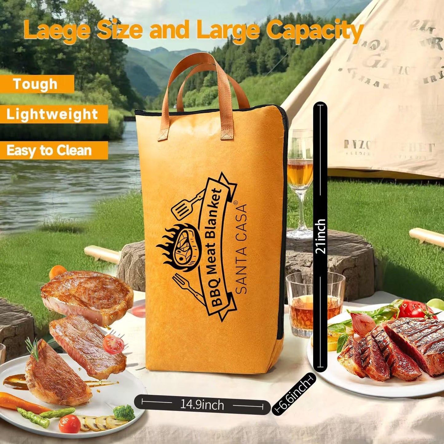 BBQ Blanket for Resting Meat, Insulated Thermal Bag with Leak-Proof Base | Wide Mouth 5-Layer Heat Retention Blanket for Turkey, Pork Shoulder & Beef | Christmas Gifts for Men, Dad, Grill Lovers (21 Inch)