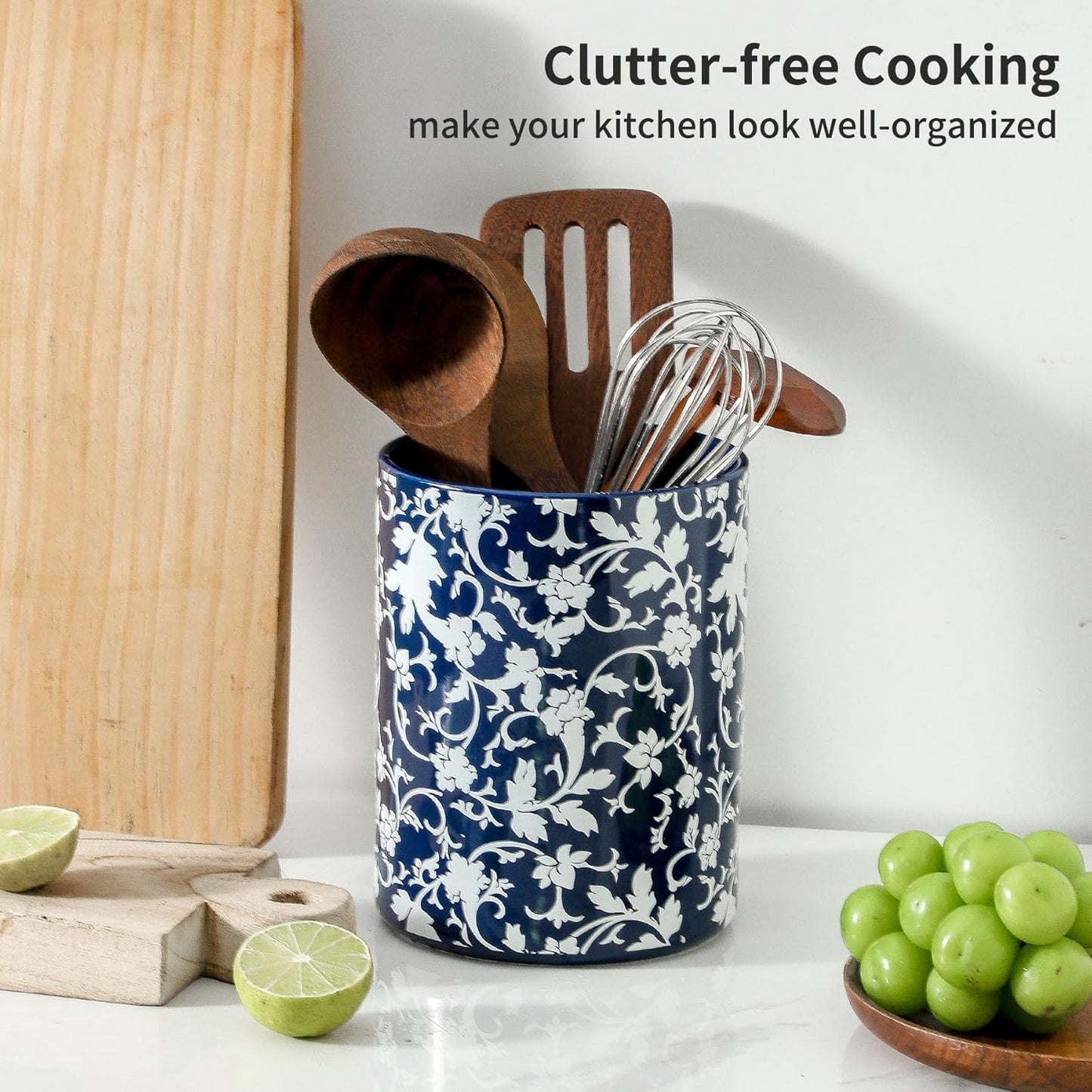 kitchen tool holder,kitchen spatula holder-extra large utensil holder,utensil holder ceramic apartment essentials（7.2in×6.2in）