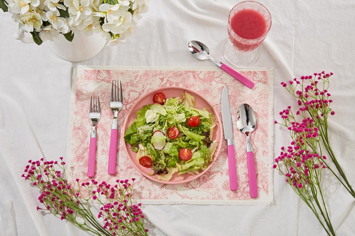 ANNOVA Silverware Set Stainless Steel Colorful Tableware Kitchen Flatware Set Utensils, Includes Dinner Knives, Forks, Spoons, Salad Forks & Dessert Spoons (Pink, 20 Pieces)