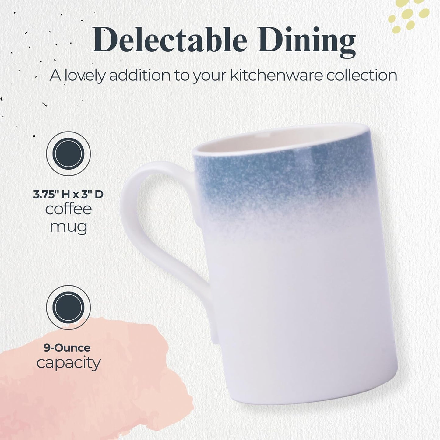 Portmeirion Potter's Mist Breakfast Mug (Set of 4) - 9oz White Ceramic Mugs with Blue Mist Pattern - Microwave, Dishwasher, Freezer Safe Earthenware Mugs for Tea & Coffee Lovers (Blue)