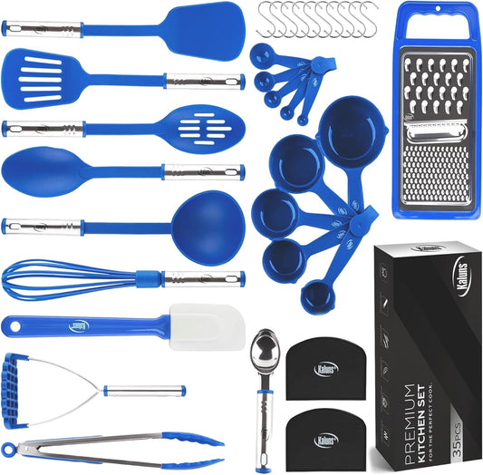 Kitchen Utensils Set 35 PCS Cooking Utensils Set, Nonstick and Heat Resistant Nylon Stainless Steel Silicone Spatula Set - Kitchen Gadgets Home Essentials Kitchen Accessories, Apartment Must Haves