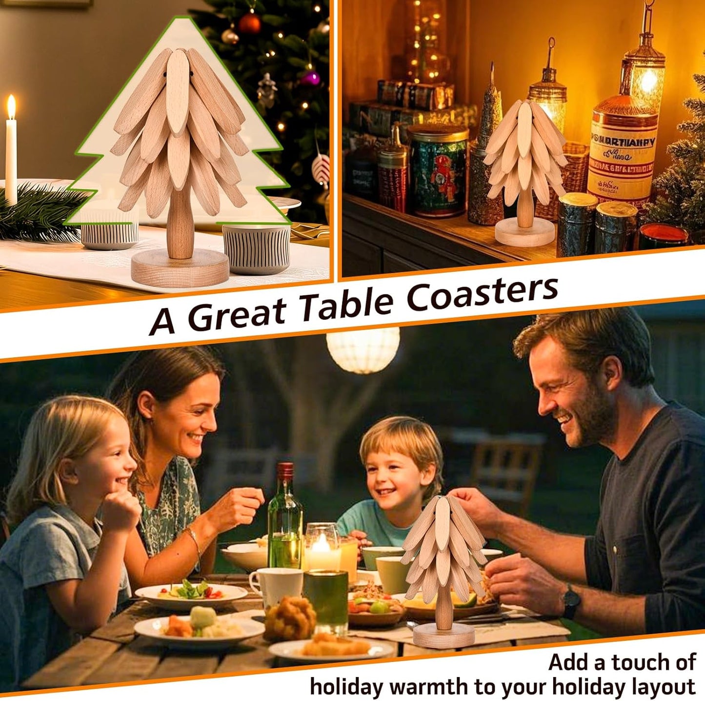 Trivets for Hot Dishes，Tree Shape Trivet Set,5 Wooden Trivets + 1 Stand， Heat-Resistant Foldable Wooden Tree Trivet Set for Pot、Bowl、Teapot、Hot Pot Holder