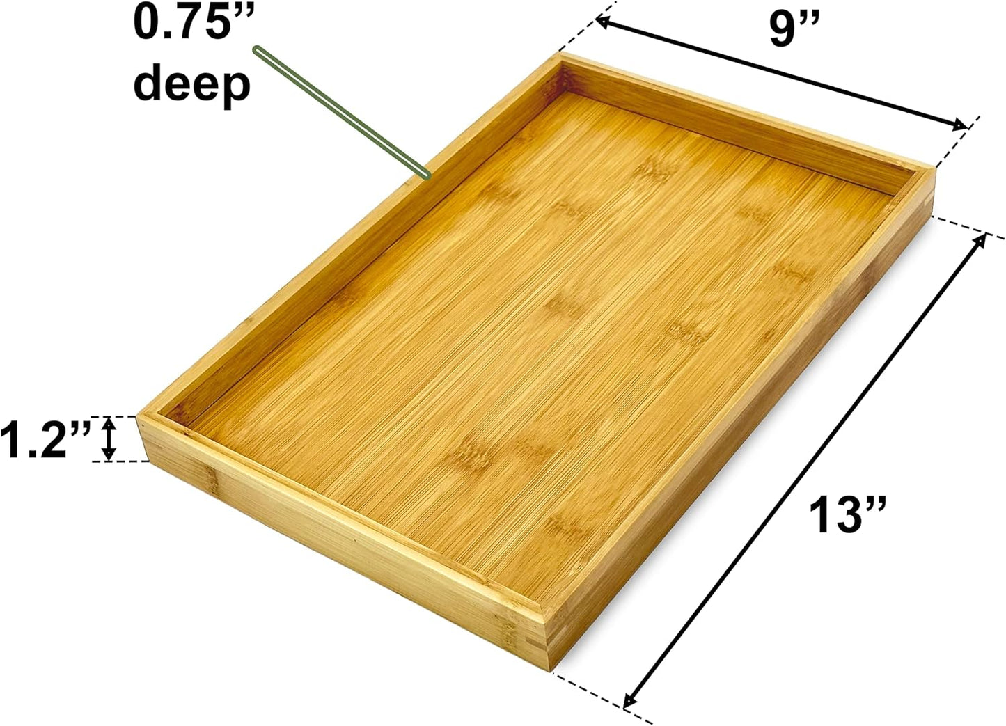 Bam & Boo Natural Bamboo Serving Tray Modern Rectangular (Bamboo, 13” x 9" x 1.2") for Food, Drinks, Decor, Vanity in Home, Kitchen, Bathroom, Coffee Table, Bed