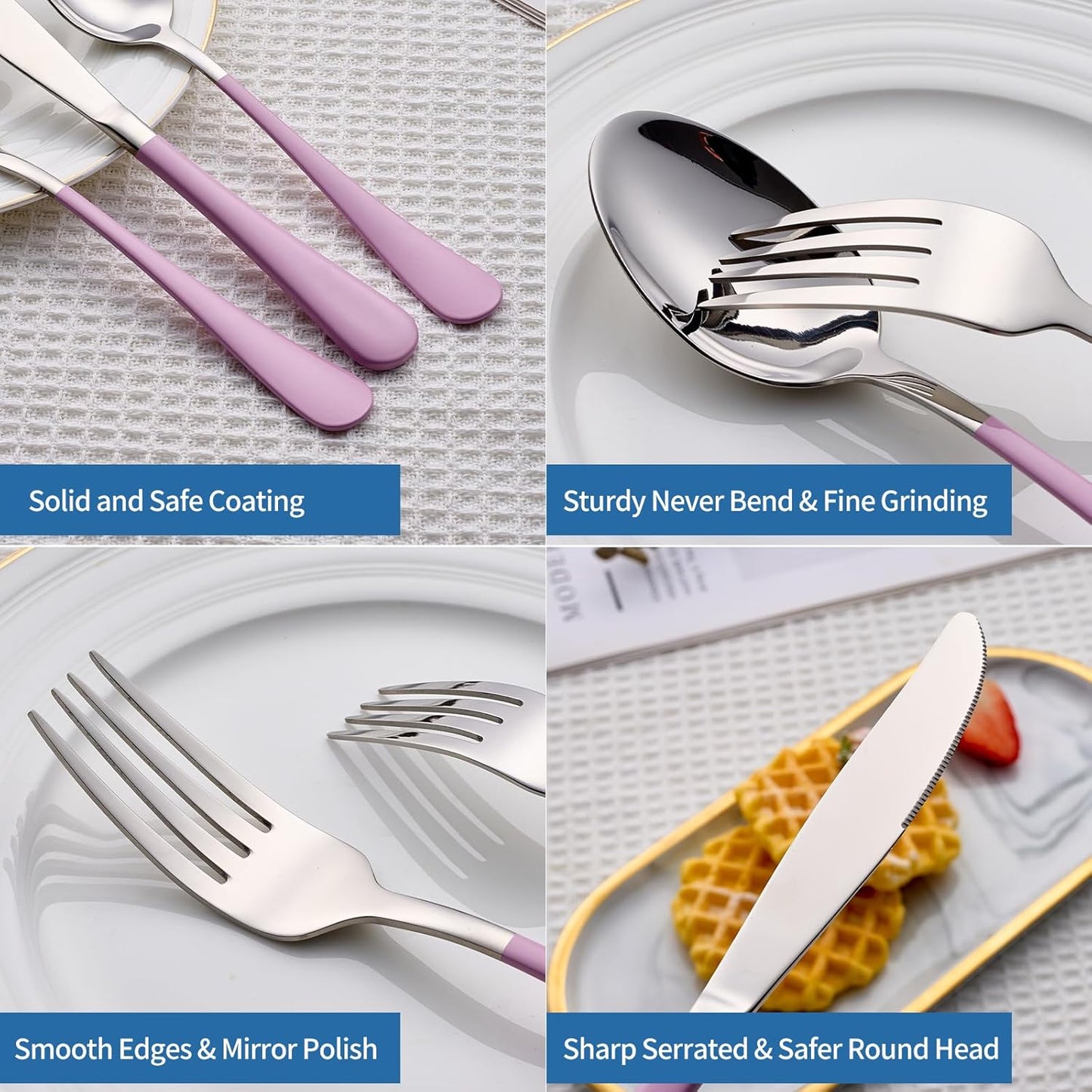 20-Piece Light Purple Silverware Set, 18/0 Stainless Steel Purple Handle Flatware Set, Service for 4, Modern Cutlery Set Includes Dinner Knives Forks Spoons, Mirror Polished, Dishwasher Safe