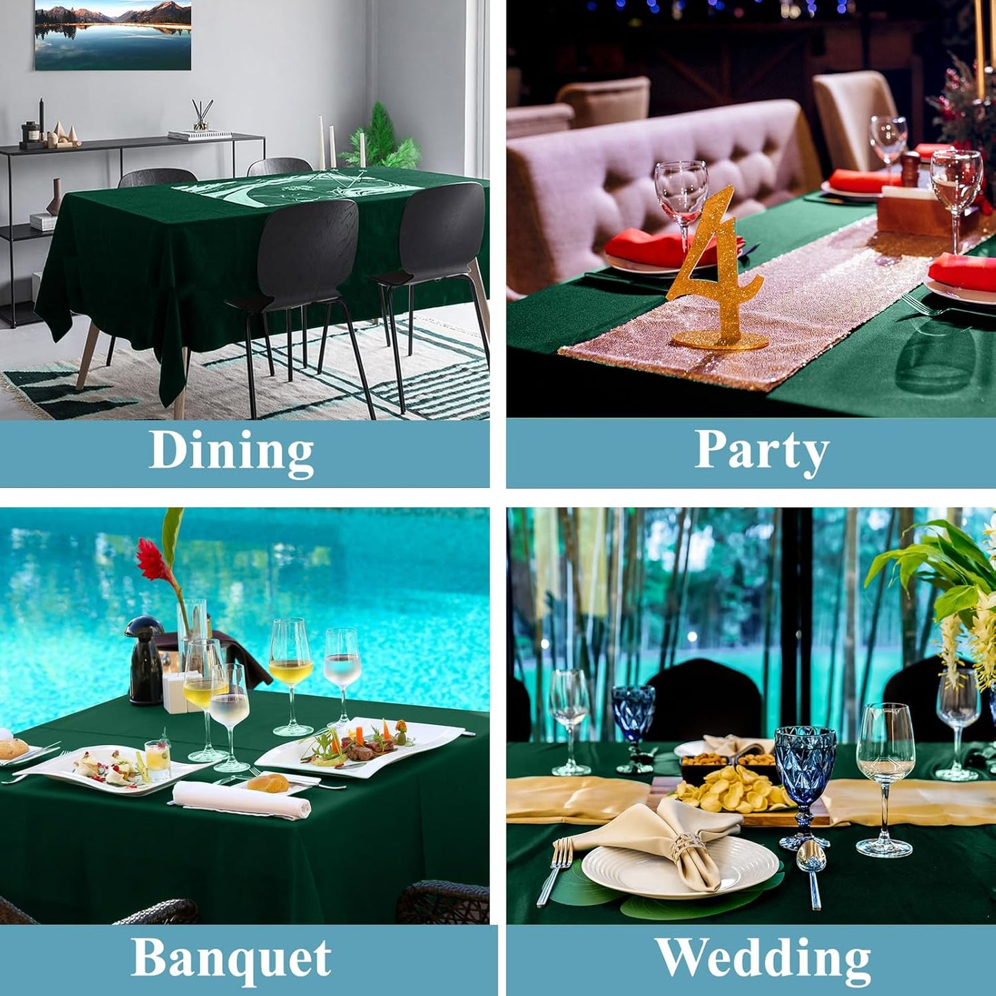 VidaFete Tablecloth 10 Pack 90 * 132inch Rectangle Table Cloth Polyester, Stain Wrinkle Resistant Polyester Dining Table Cover for Kitchen Dinning Party Wedding Rectangular Buffet Decoration(Green)