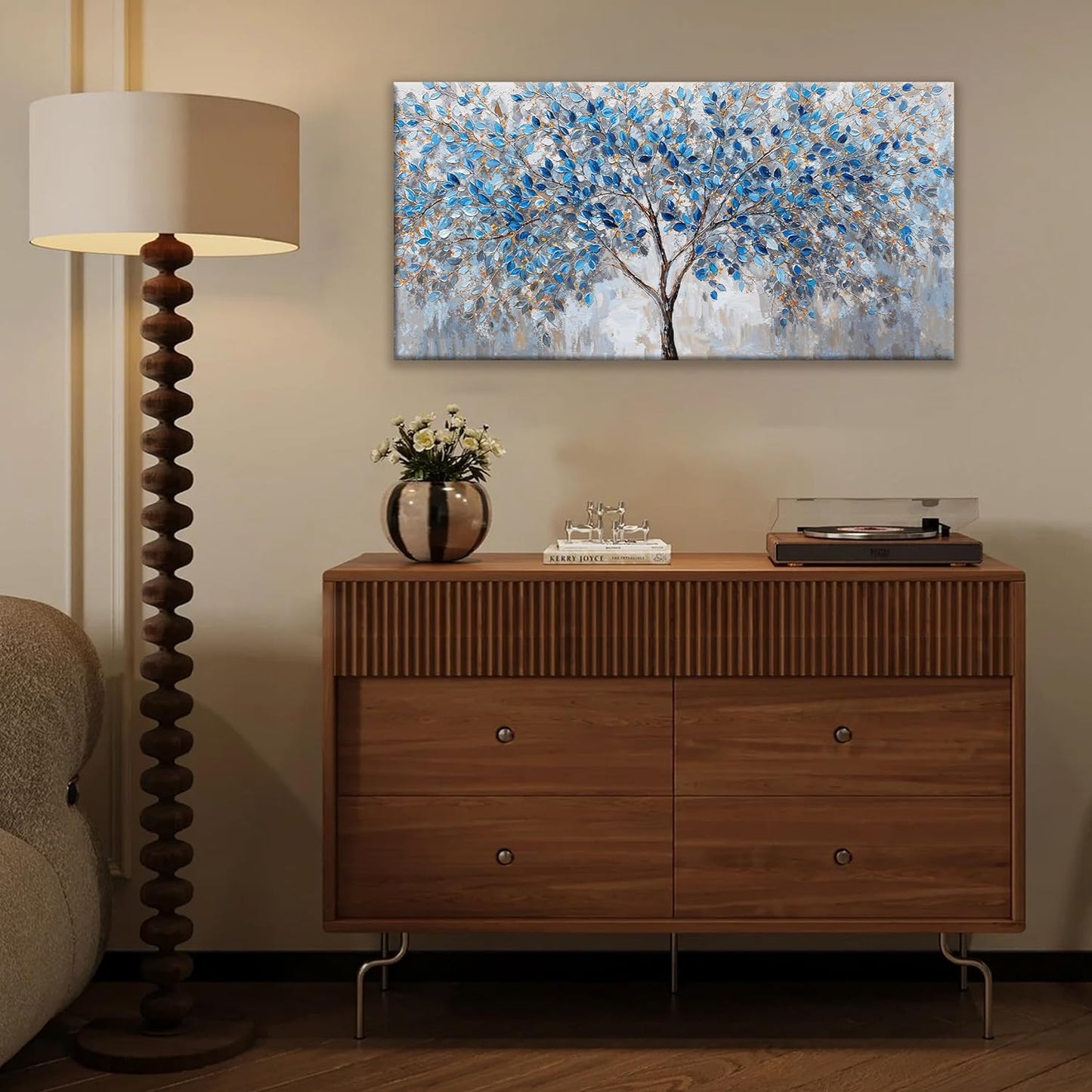 Blue White Tree Leaves Wall Art Decor Canvas Prints Ready To Hang Room Wall Decor Wall Pictures For Living Room Office Kitchen Bathroom Bedroom 20x40 Inch