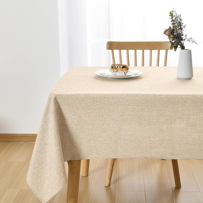 JIUZHEN Square Table Cloth Faux Linen Farmhouse Tablecloth Wrinkle and Stain Resistant Decorative Fabric Table Cover for Kitchen, Dining Room, Parties and Camping, Beige, 70 x 70 Inch