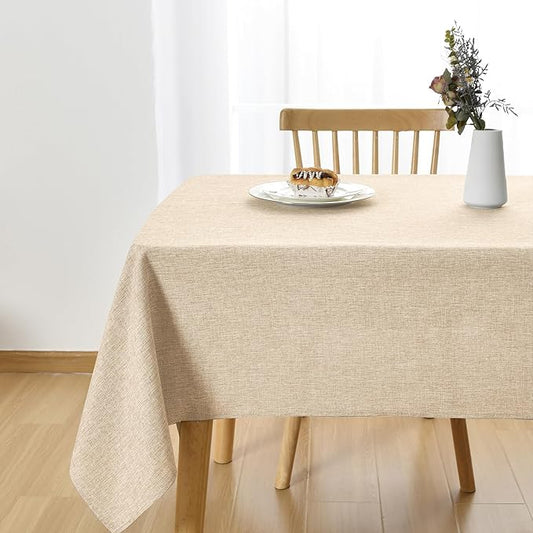 JIUZHEN Faux Linen Farmhouse Tablecloth Rectangular, Wrinkle Stain Resistant Table Cloth Rectangle Table Cover for Kitchen Dining, Holiday Party Dinner, Beige, 54 x 120 Inch
