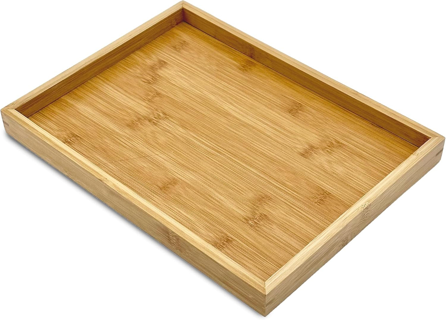 Bam & Boo Natural Bamboo Serving Tray Modern Rectangular (Bamboo, 13.75” x 10.25" x 1.2") for Food, Drinks, Decor, Vanity in Home, Kitchen, Bathroom, Coffee Table, Bed