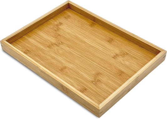 Bam & Boo Natural Bamboo Serving Tray Modern Rectangular (Bamboo, 13.75” x 10.25" x 1.2") for Food, Drinks, Decor, Vanity in Home, Kitchen, Bathroom, Coffee Table, Bed
