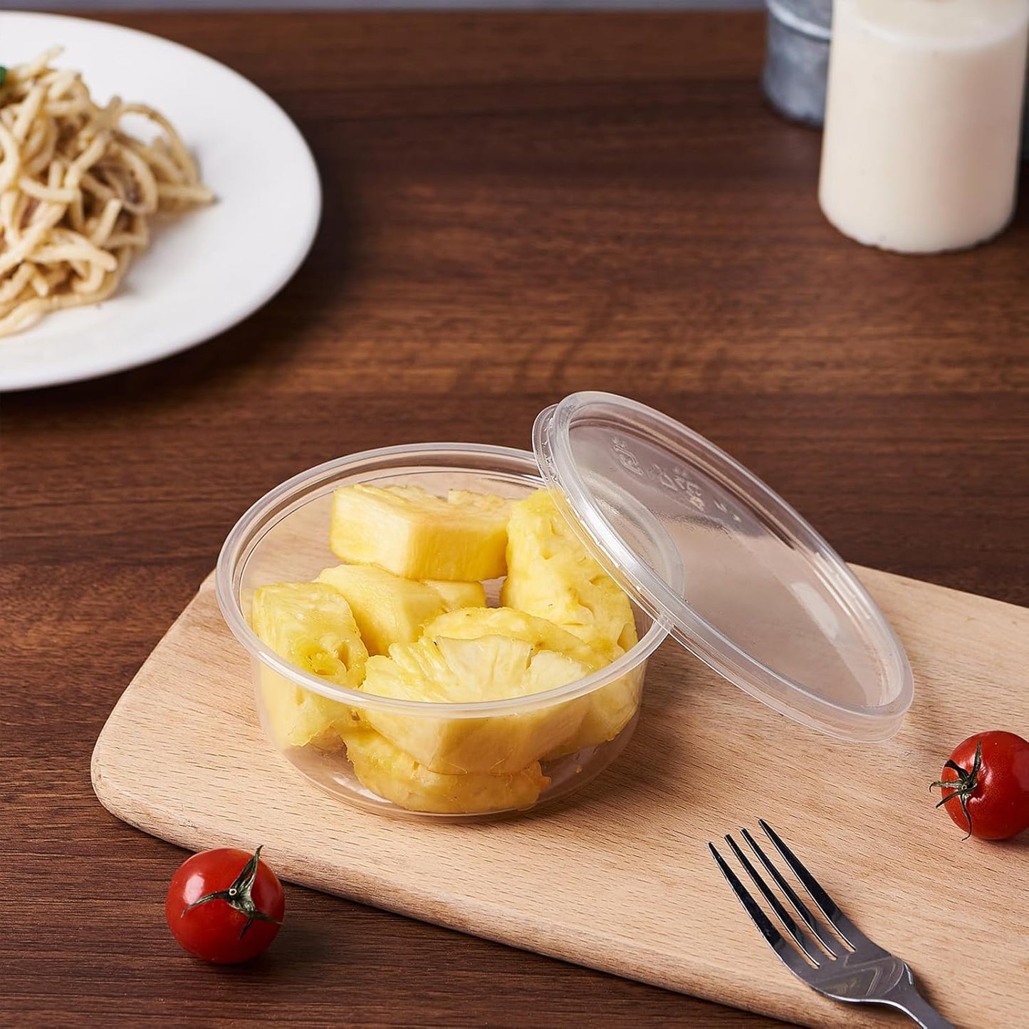 [150 Set - 8 oz. Plastic Deli Food Storage Containers With Lids Disposable Clear Small Togo Containers