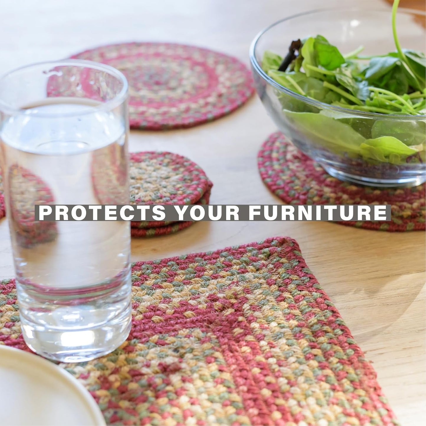 Homespice Cider Barn Jute Woven Placemats, Warm Country Rustic Decor, Set of 4, Red 13x19 Rectangle Table Mats - Vibrant Colors, Durable, Easy to Clean and Protects Furniture