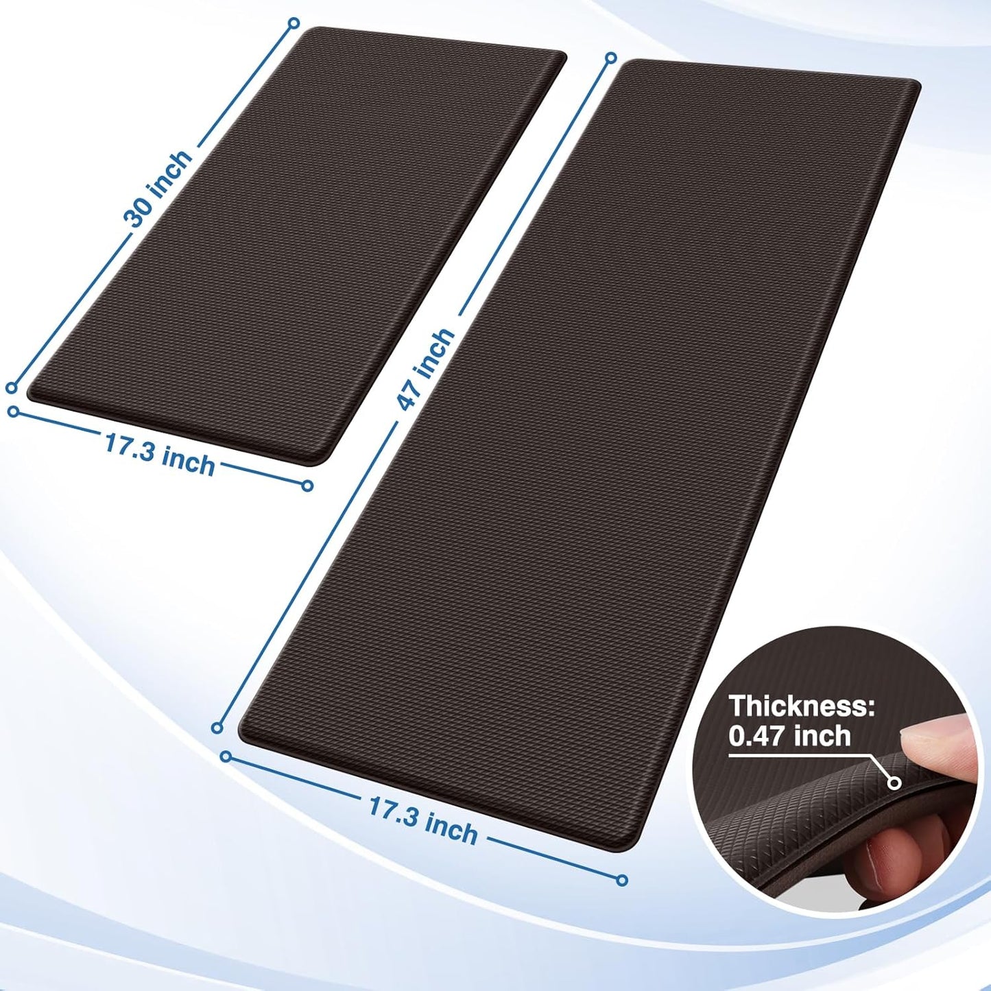 StepRite Kitchen Mats, 2PCS Kitchen Rugs, Cushioned Anti Fatigue Kitchen Mats for Floor, Non-Slip Standing Desk Mat, Waterproof Kitchen Rug Set for Kitchen, Floor, Office,17.3"x30"+17.3"x47",Chocolate