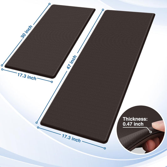 StepRite Kitchen Mats, 2PCS Kitchen Rugs, Cushioned Anti Fatigue Kitchen Mats for Floor, Non-Slip Standing Desk Mat, Waterproof Kitchen Rug Set for Kitchen, Floor, Office,17.3"x30"+17.3"x47",Chocolate