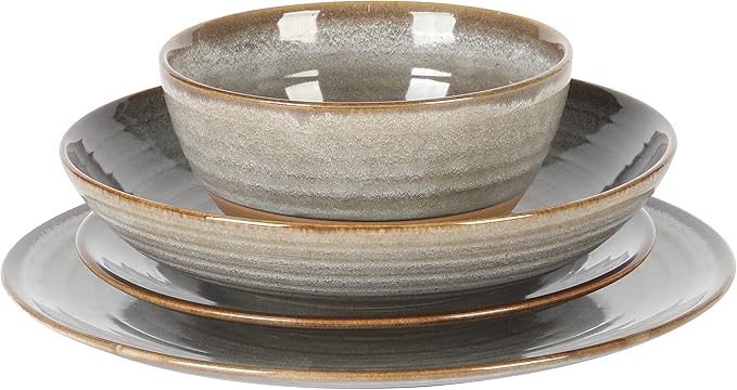 Gibson Elite Dreamweaver Double Bowl Terracotta Reactive Dinnerware Set - Grey, Service for 4 (16pcs)