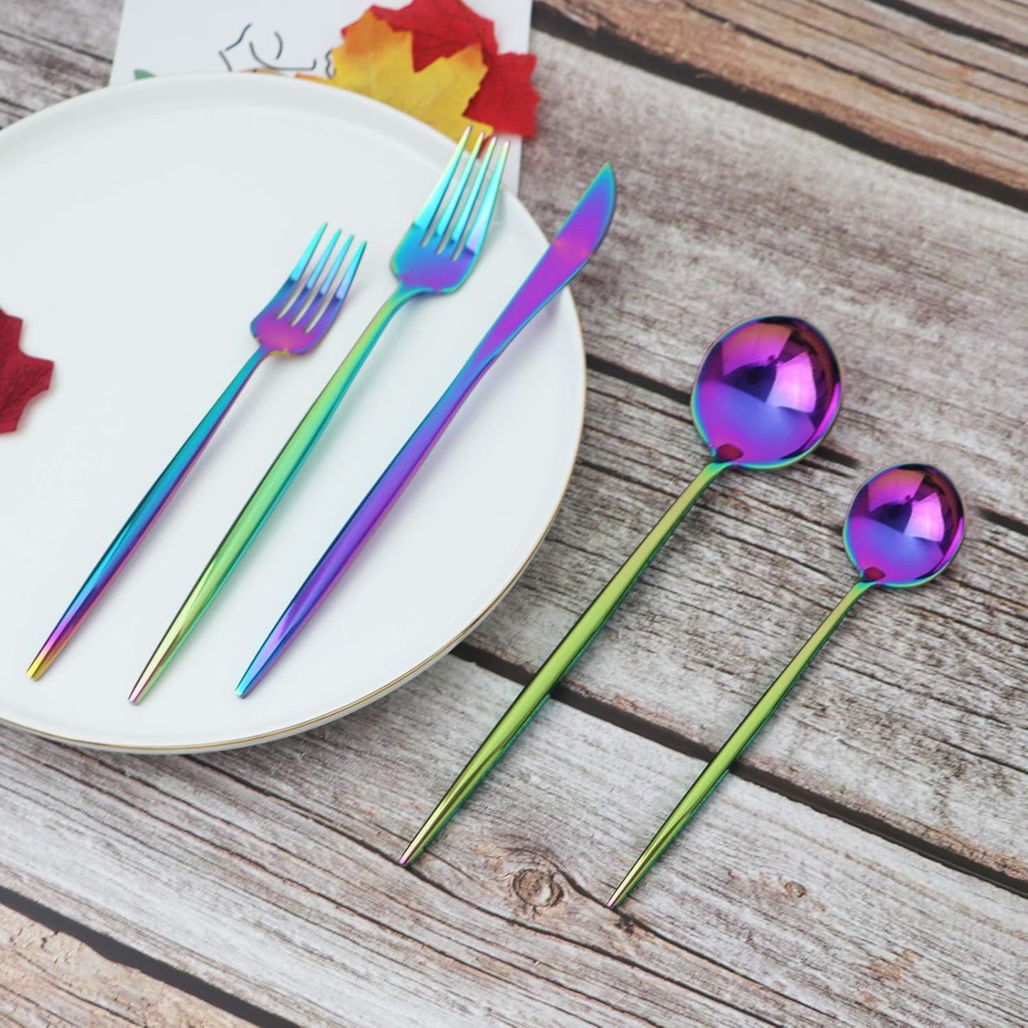 JASHII 20 Pieces Flatware Set, 18/10 Stainless Steel Utensils, Service for 4, Heavy Duty Silverware Gift, Dishwasher Safe, Mirror Polished Dinner Knife, Fork, Spoon for Restaurant (Rainbow)