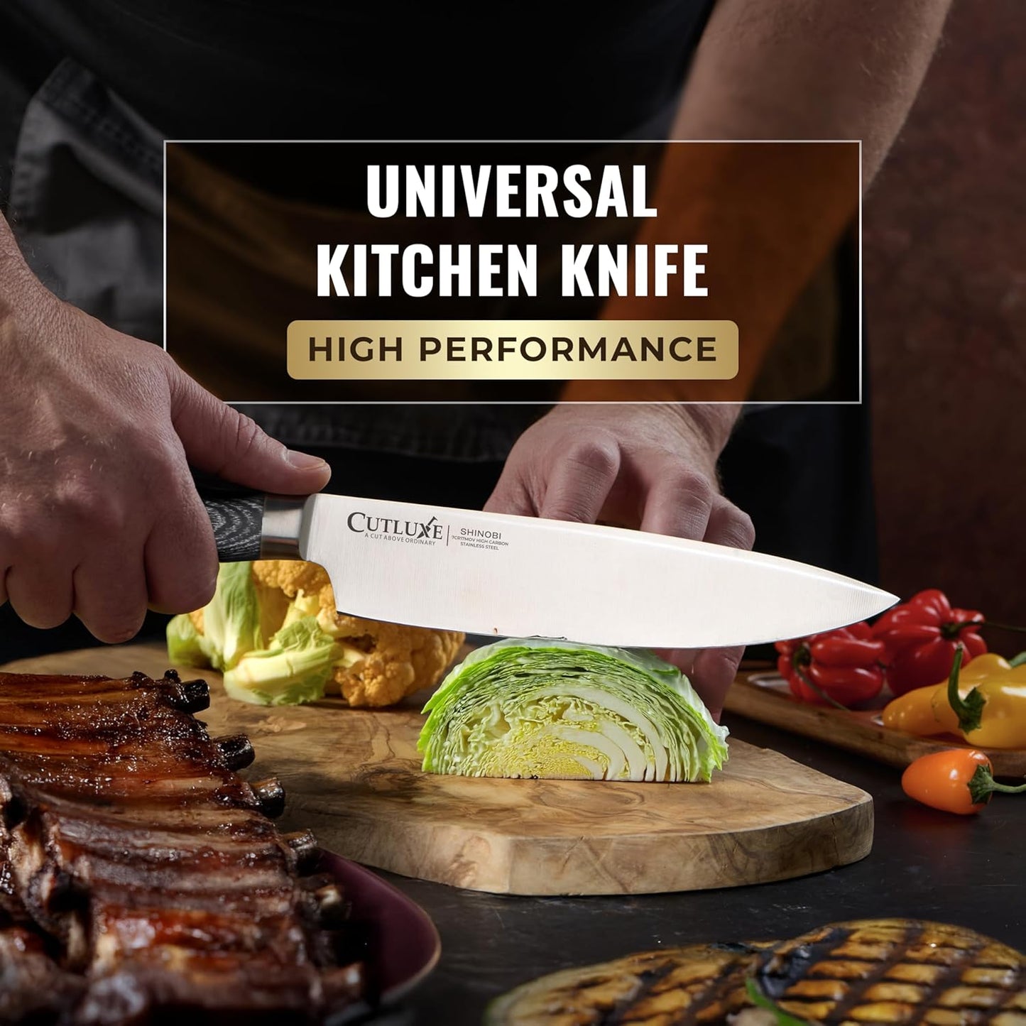 Cutluxe 5-Piece Chef Knife Set – Ultra Sharp Japanese Kitchen Knives, High Carbon Stainless Steel Blades, Full Tang Pakkawood Handles – Shinobi Series