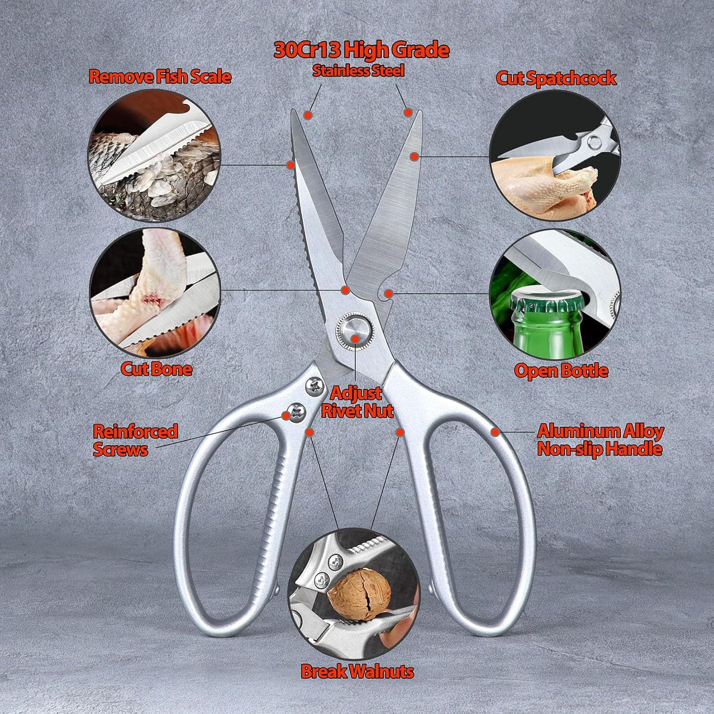 8.46'' Large Kitchen Scissors for Food, Heavy Duty All Purpose Kitchen Shears for Cutting Vegetable, Poultry, Meat, Herb, Stainless Steel Sharp Blade, Dishwasher Safe