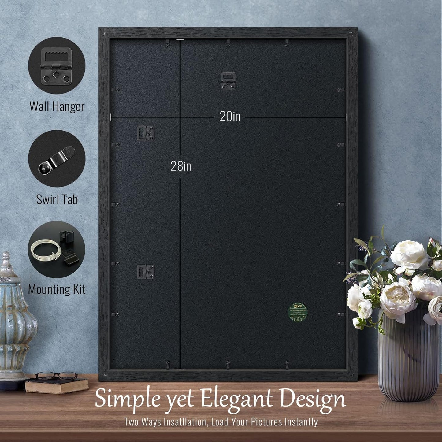 VCK 20x28 Solid Wood Poster Frame Set of 5,Textured Exclusive Black Picture Frames, Wall Hanging