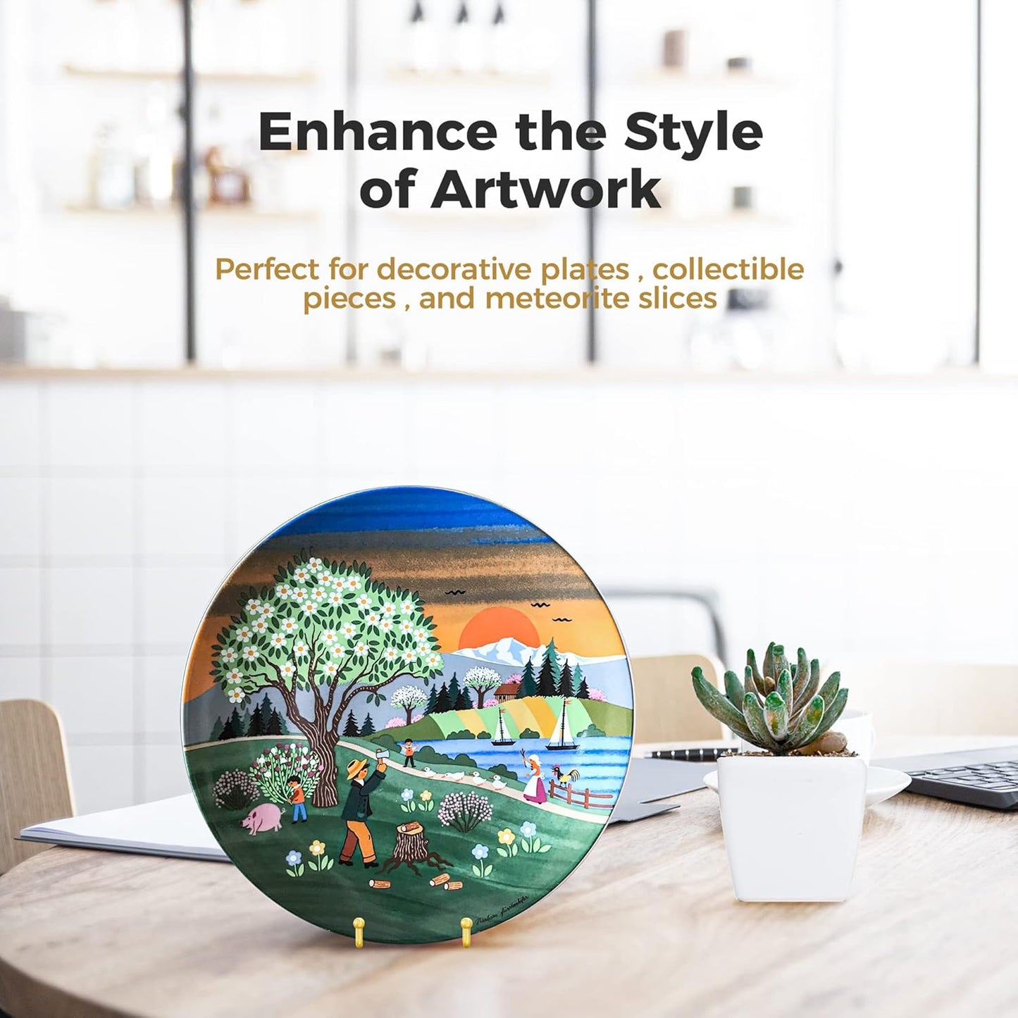 TR-LIFE 4 Pack 4.5 Inch Display Stands - Holder Stand for Picture, Decorative Plate, Photo Easel, Tabletop Art (Gold)