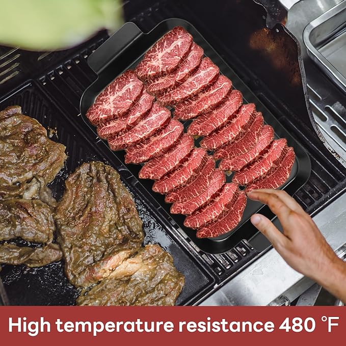 Grill Tray Set Of 2 Outdoor Grill Pans Tray Grill Pans with Hole Nonstick Barbecue Grilling Baskets for Outdoor Camping Vegetable Meat (grilling tray)