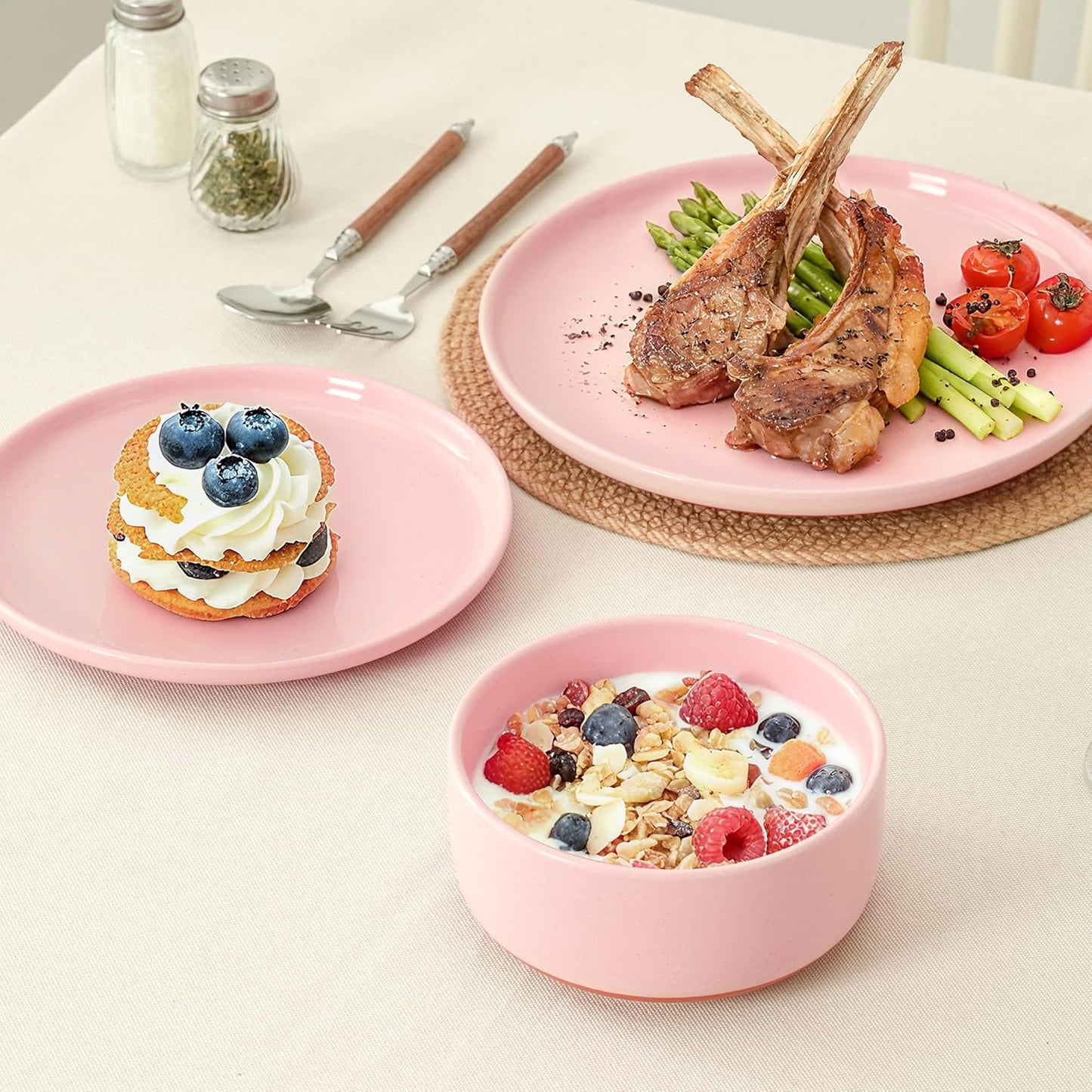 Stoneware Cereal Bowls Set of 4, 6 Inch Deep Bowl for Oatmeal, Soup, Ceramic Bowls Sets, Microwave Safe, Dishwasher Safe, Versatile for All Seasons, Pink