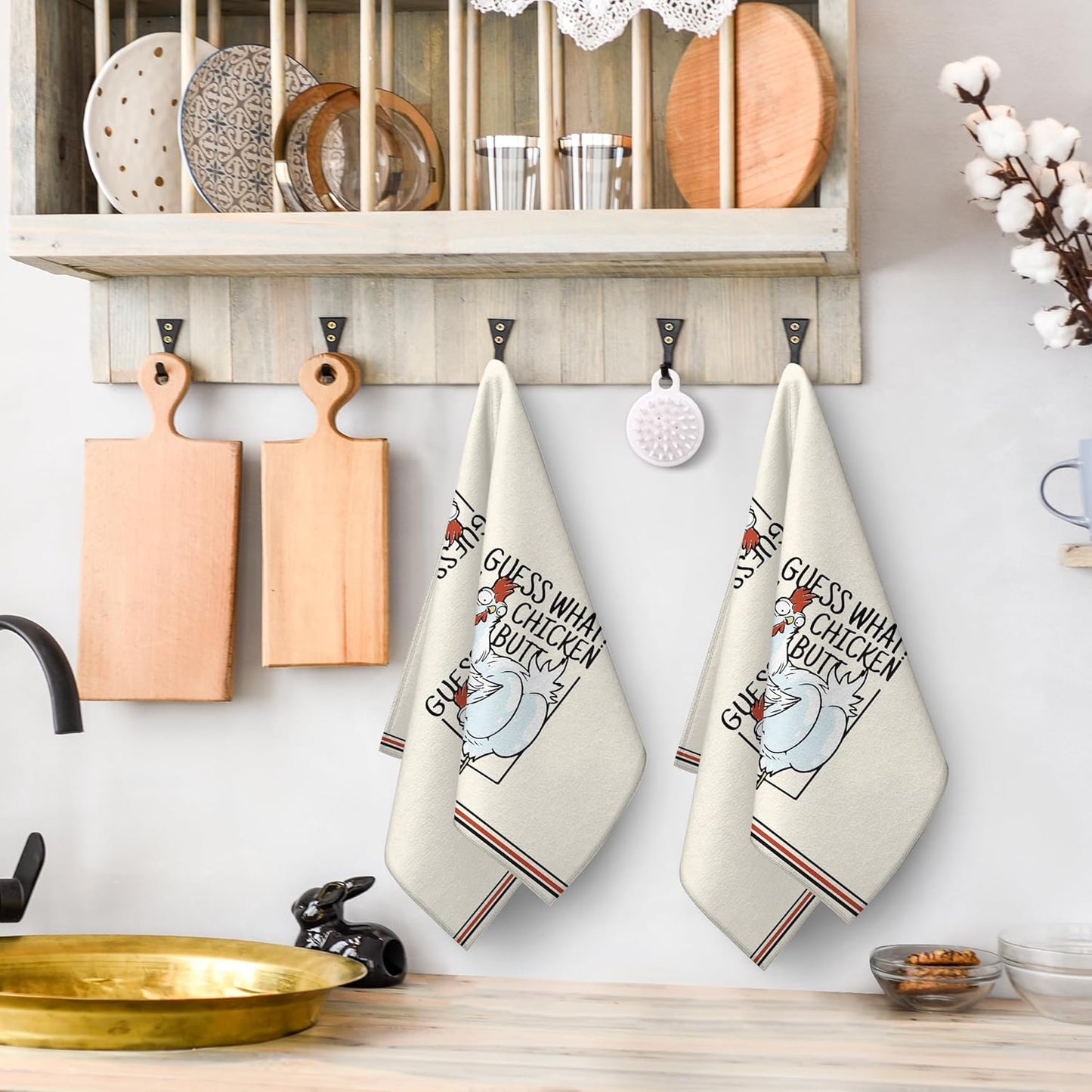 Cukemip Funny Chicken Kitchen Towels Decorative Set, Funny Dish Towels Tea Towels Set of 2, Absorbent Farmhouse Hand Towels for Kitchen Drying, Housewarming Gifts for Chicken Lovers