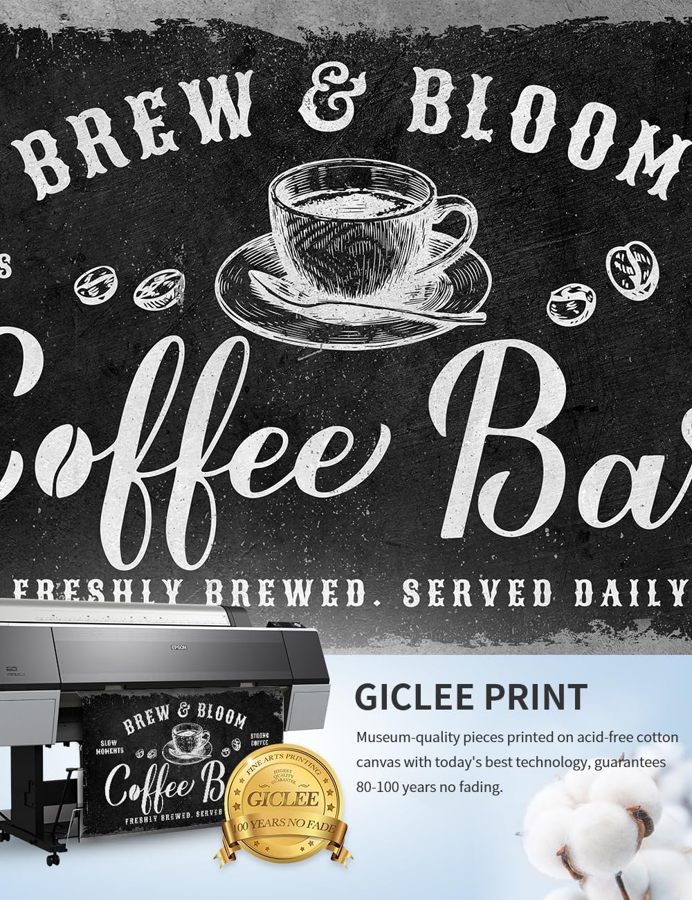 IPIC - Rustic Coffee Bar Sign Brew and Bloom, Canvas Print Wall Art for Coffee Station, Rustic Industrial Style Wall Decor for Home Kitchen and Cafe