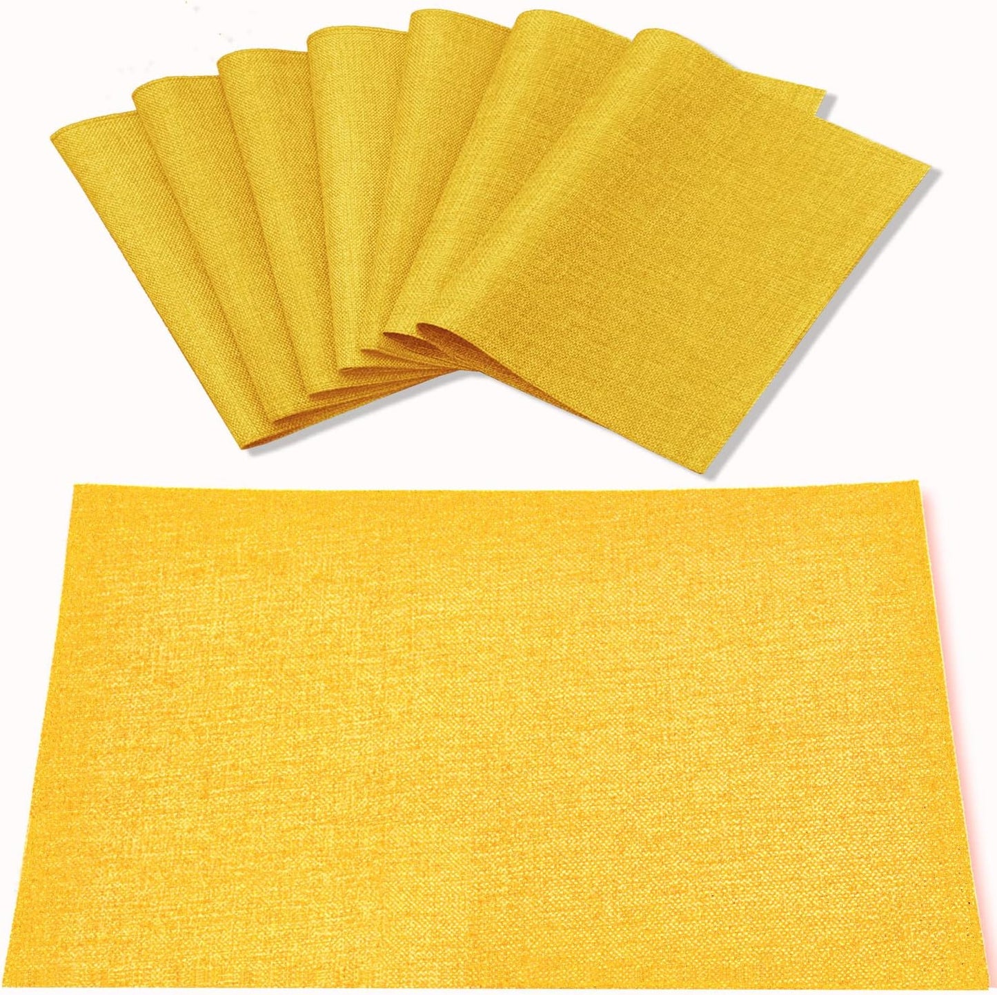 Cloth Yellow Placemats Set of 8, Linen Type Fabric Placemats Machine Washable Heat Resistant Placemats Polyester Place Mats for Halloween, Thanksgiving and Christmas Dining Table (Yellow)