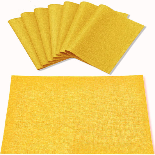 Cloth Yellow Placemats Set of 8, Linen Type Fabric Placemats Machine Washable Heat Resistant Placemats Polyester Place Mats for Halloween, Thanksgiving and Christmas Dining Table (Yellow)