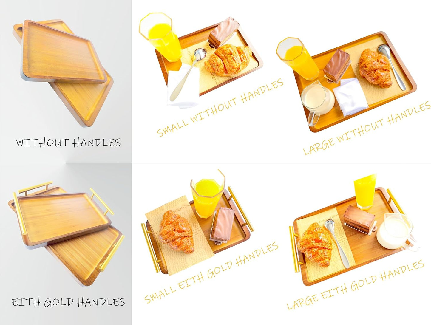 Bamboo Serving Tray - Large Wood Serving Tray, Breakfast in Bed, Coffee Table, Dinner & bar - Decorative Bed Table Tray for Kitchen or Bedroom (14.2" x 9.8" x 0.8")