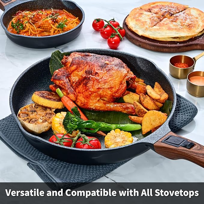 8 Inch and 12.5 Inch Smart Nonstick Frying Pan Set with Removable Handles,Cast Aluminum and Anti-Scratch Sauté Pans,Compatible with All Stovetops,Dishwasher and Oven Safe