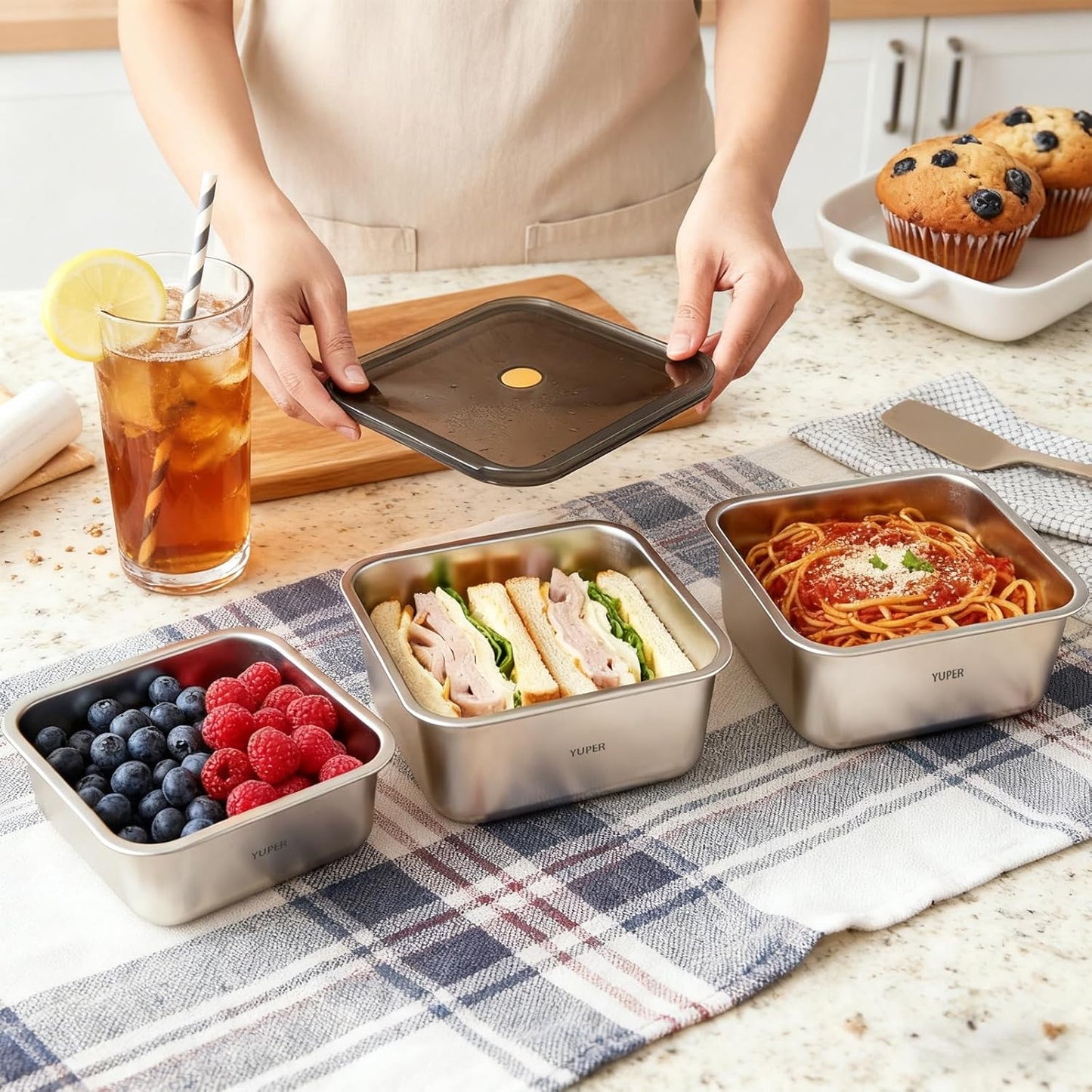 YUPER Stainless Steel Food Storage Containers, Meal Prep Container Sets with Lids, BPA Free, Leak Proof & Airtight, Microwave, Dishwasher, Fridge, Freezer & Oven Safe, 3 Pack (40+67+88OZ)