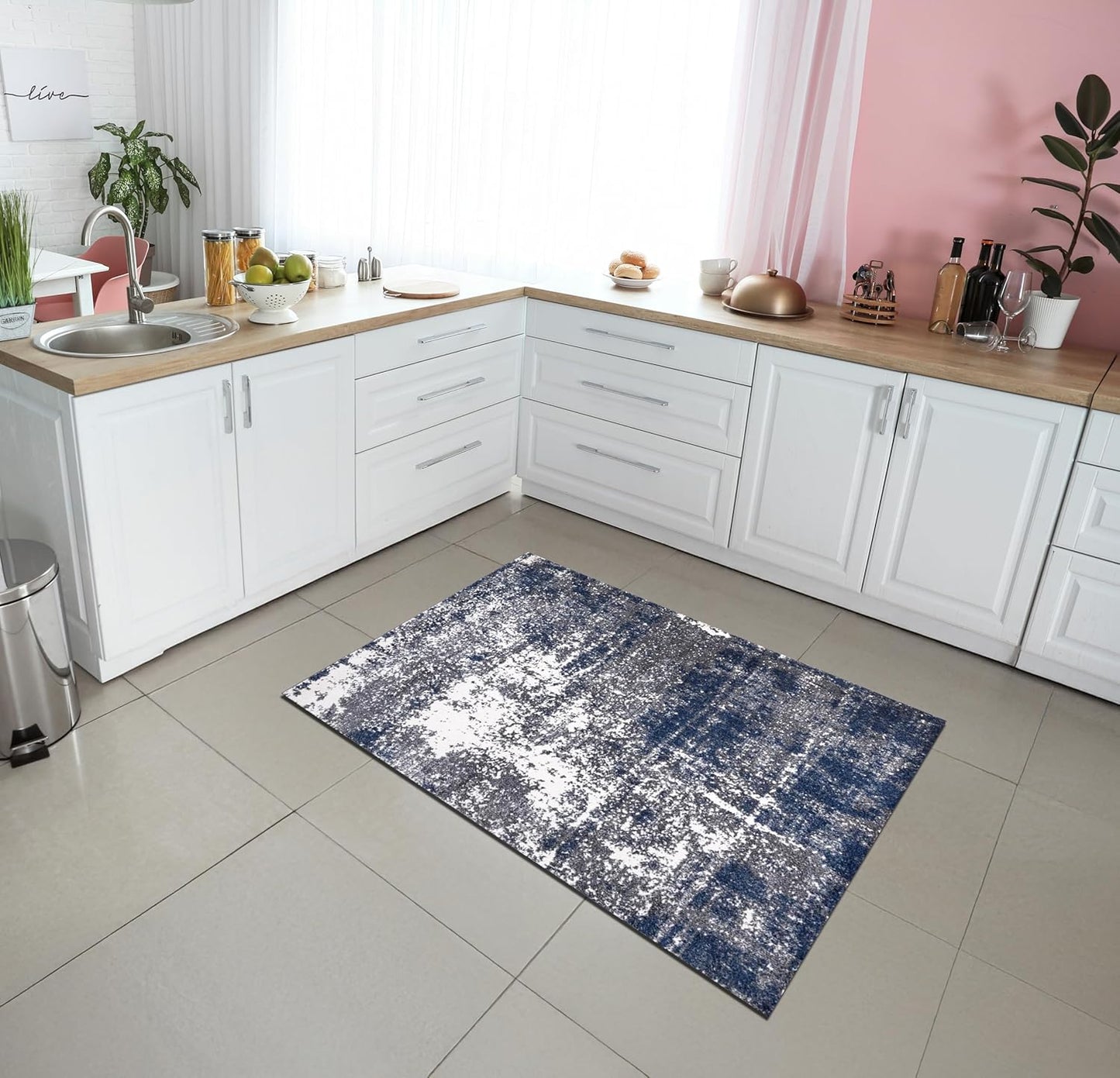 Keen Home Design Area Rugs - 3x5 Non-Shedding, Abstract Rugs for Kitchen, Living Room, Bedroom, Dining Room, Entryway - Size: 3' x 5', Navy/Grey/White