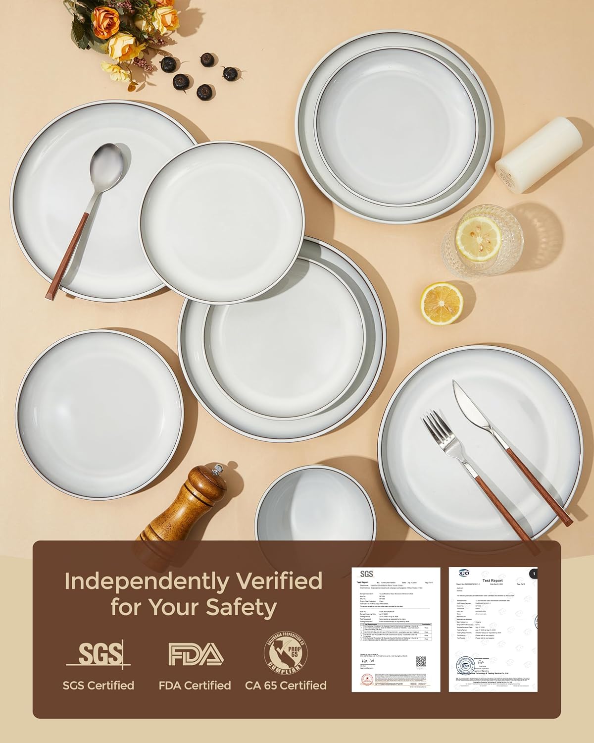 18 Piece White Stoneware Dinnerware Set for 6, Santorini Mist Terracotta Plates and Bowls with Reactive Glaze, Microwave & Dishwasher Safe, Aesthetic Ceramic Dishes for Family Meals & Hosting