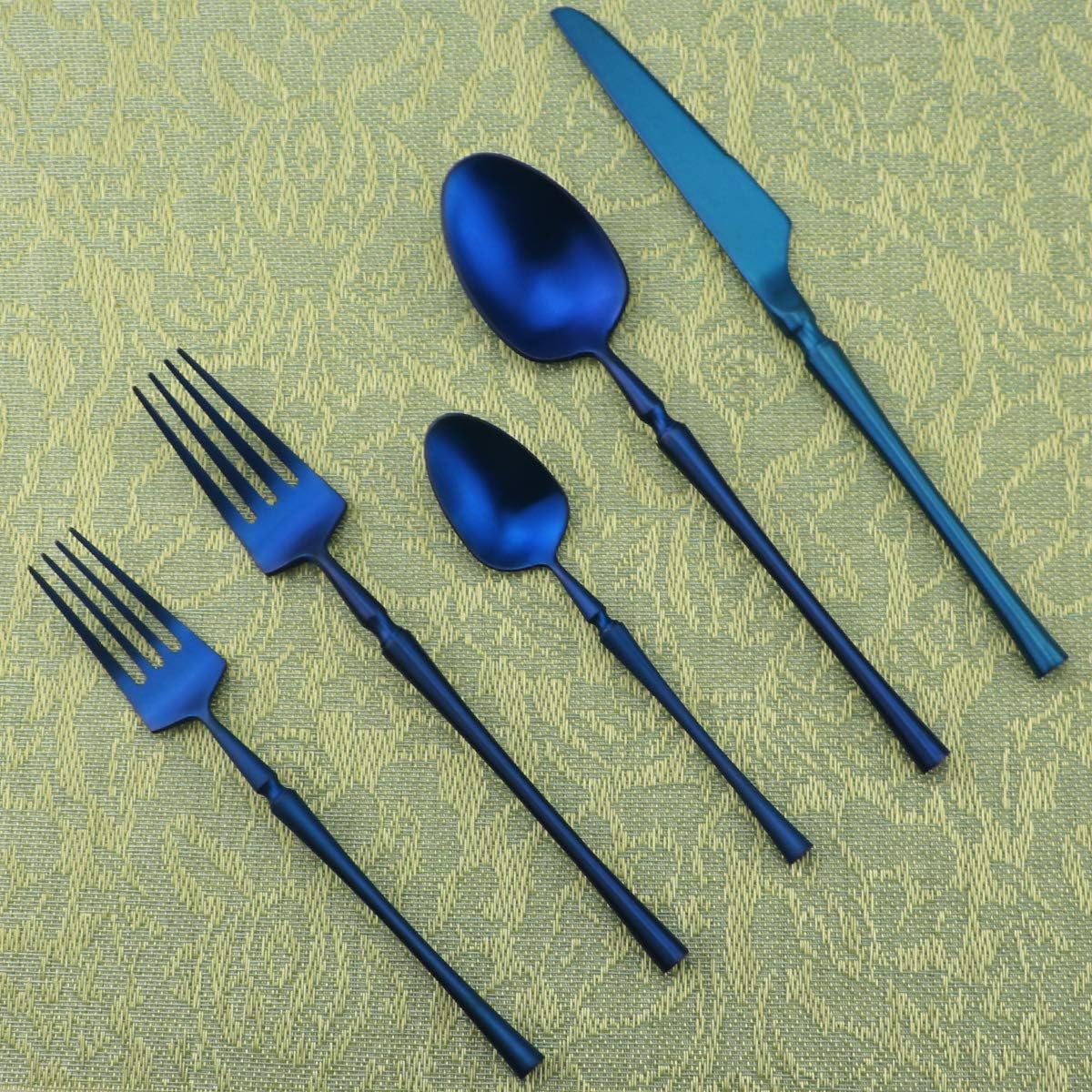 Gugrida Unique & Beautiful Flatware Set - 5 Piece Iridescent Silverware Sets | 18/10 Stainless Steel Reusable Cutlery Set | Blue Utensils Service For 1 with Dessert Fork, Knife, Spoon, Dinner Fork