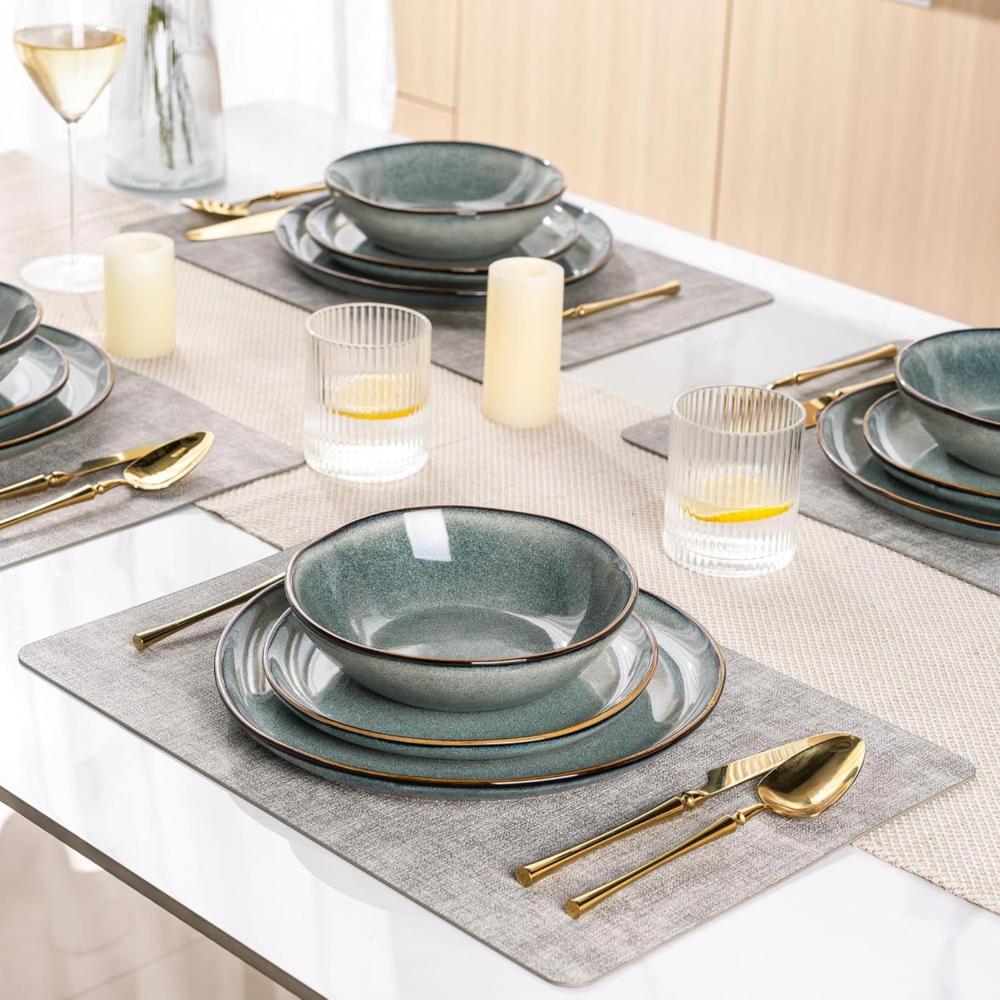 AmorArc Ceramic Dinnerware Sets,Handmade Reactive Glaze Stonewre Plates and Bowls Sets,Highly Chip and Crack Resistant | Dishwasher & Microwave Safe Dishes Set,Service for 4 (12pc)