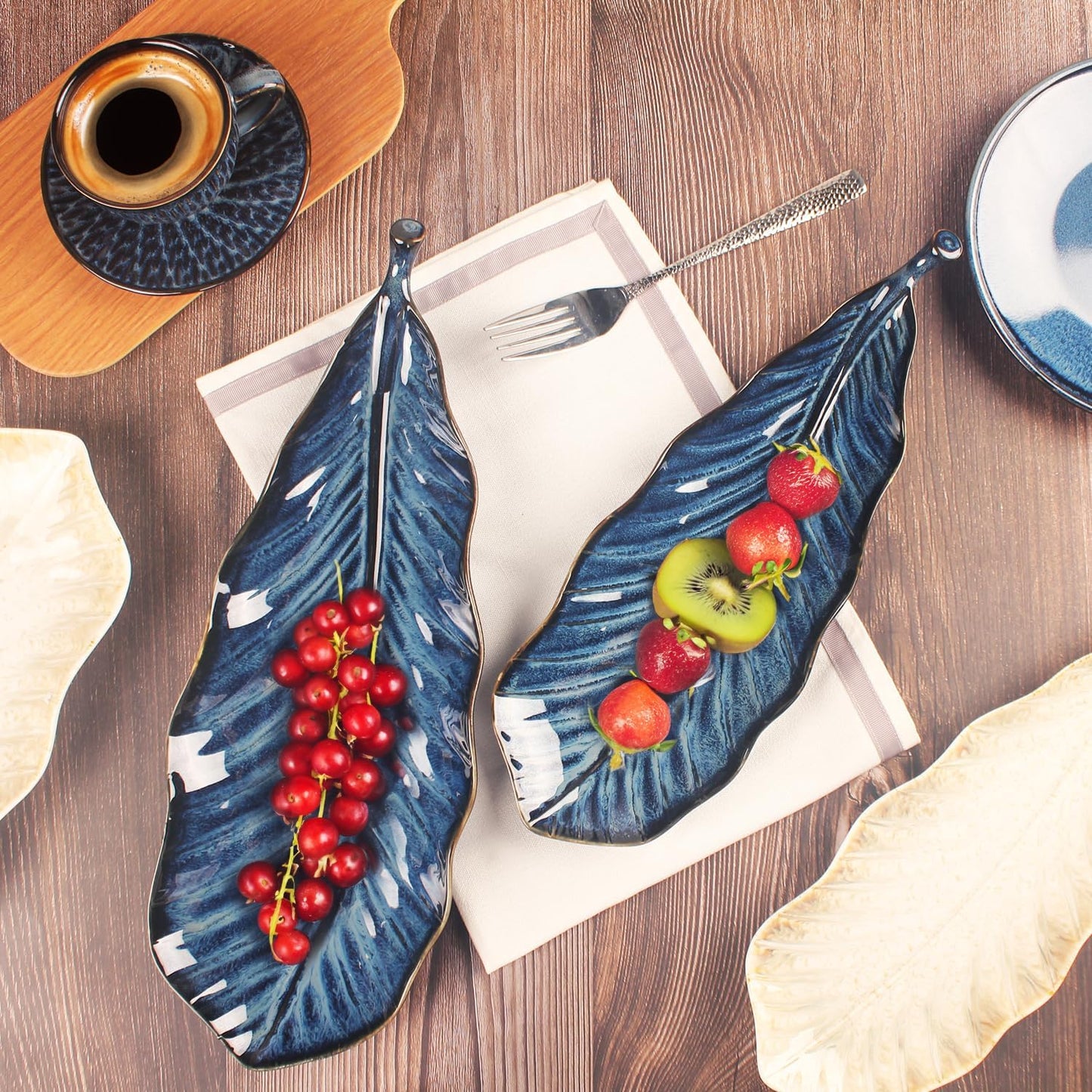 Ceramic Platter Olives Plate Set of 2, Large Serving Trays Salad, Appetizer, Cheese, charcuterie, Biscuits and snacks, Plate for Entertaining, Dishwasher Microwave Safe, Royal blue 17 Inch