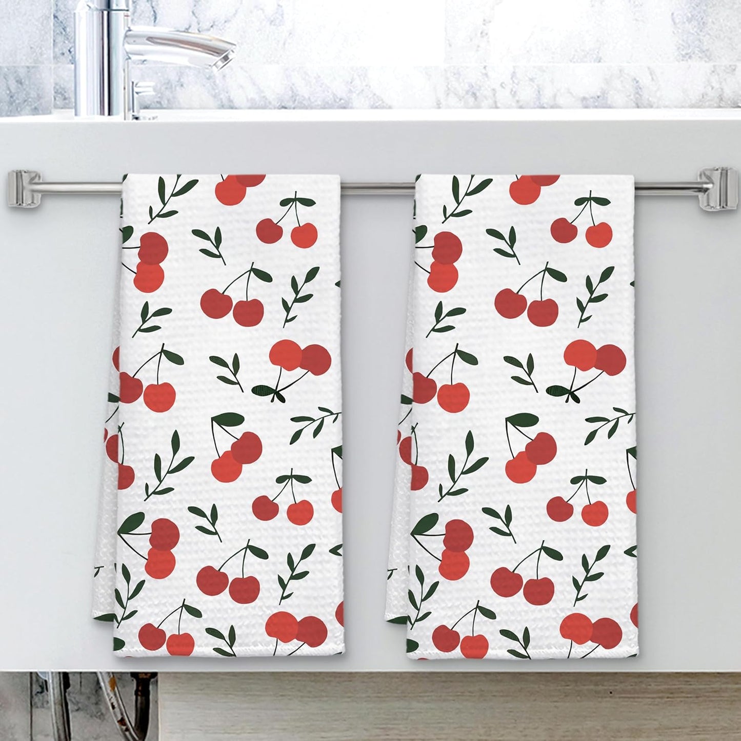 Cherry Decor Kitchen Towels Set of 2, Cherry Hand Towels Dish Towels for Kitchen Bathroom Decor, Fruit Lover Gifts, 16x24 Inches