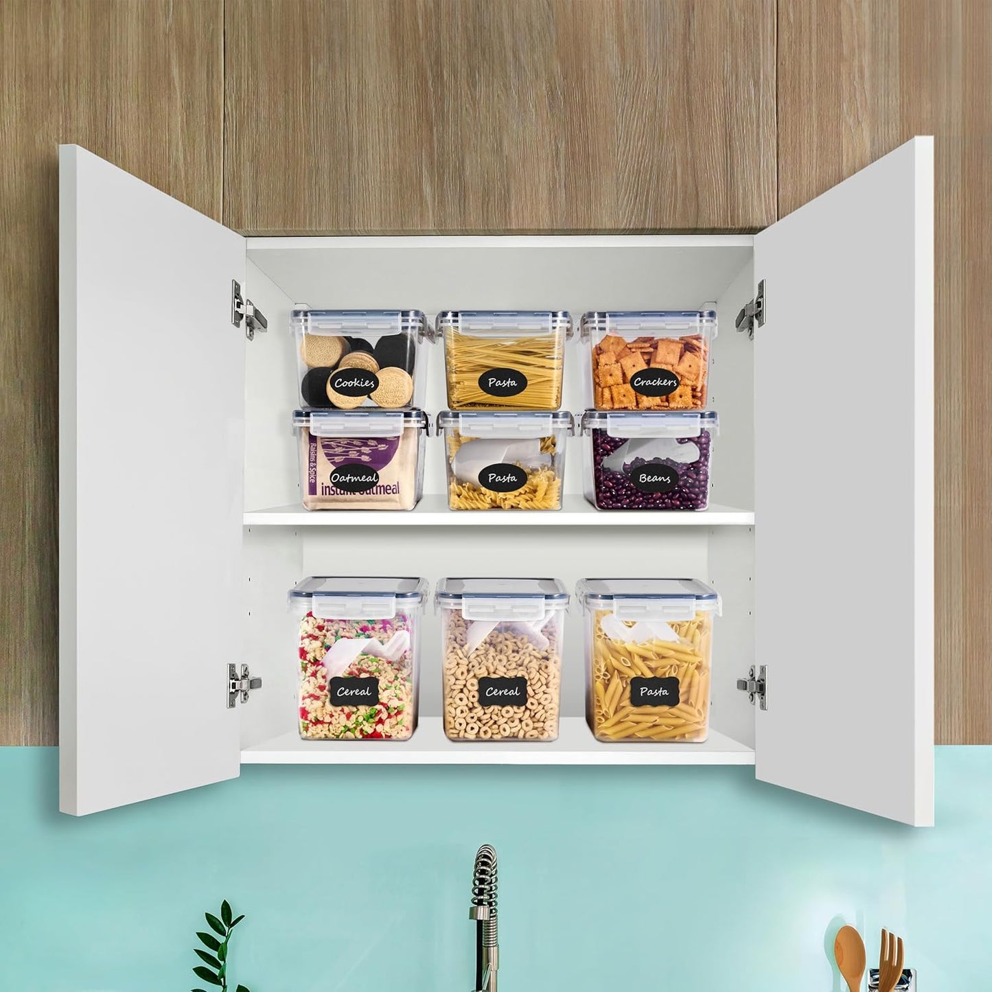 Sorbus Food Storage Containers - Pack of 8 - Air Tight, Four-Way Snap Lids Keeps Food Fresh - Store Cereal, Pasta, Flour, Nuts, Candy - Durable Plastic Kitchen Pantry Bins