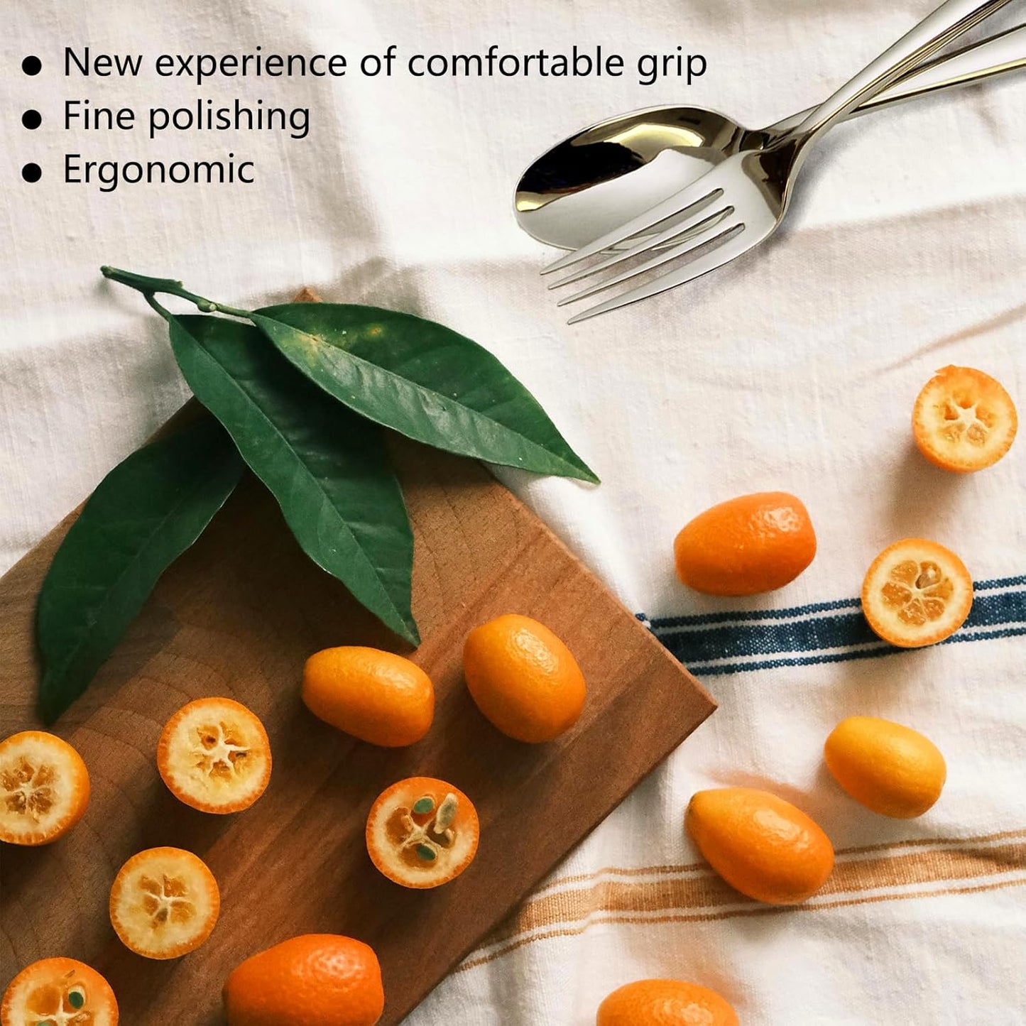 18/10 5-Piece Silverware Set, Glossy Flatware Set Stainless Steel, Modern Cutlery Set, Service for 1, Mirror Finish Dishwasher Safe