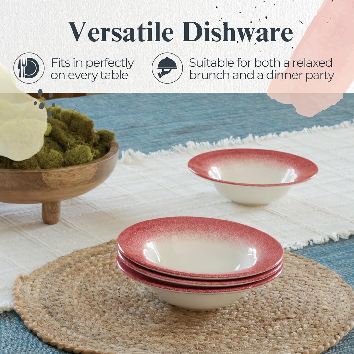 Portmeirion Potter's Mist Oatmeal Bowls (Set of 4) - Elegant Earthenware for Breakfast, Lunch & Dessert - Microwave & Dishwasher Safe Bowls, Handcrafted Stackable Bowl Collection (Red Mist)
