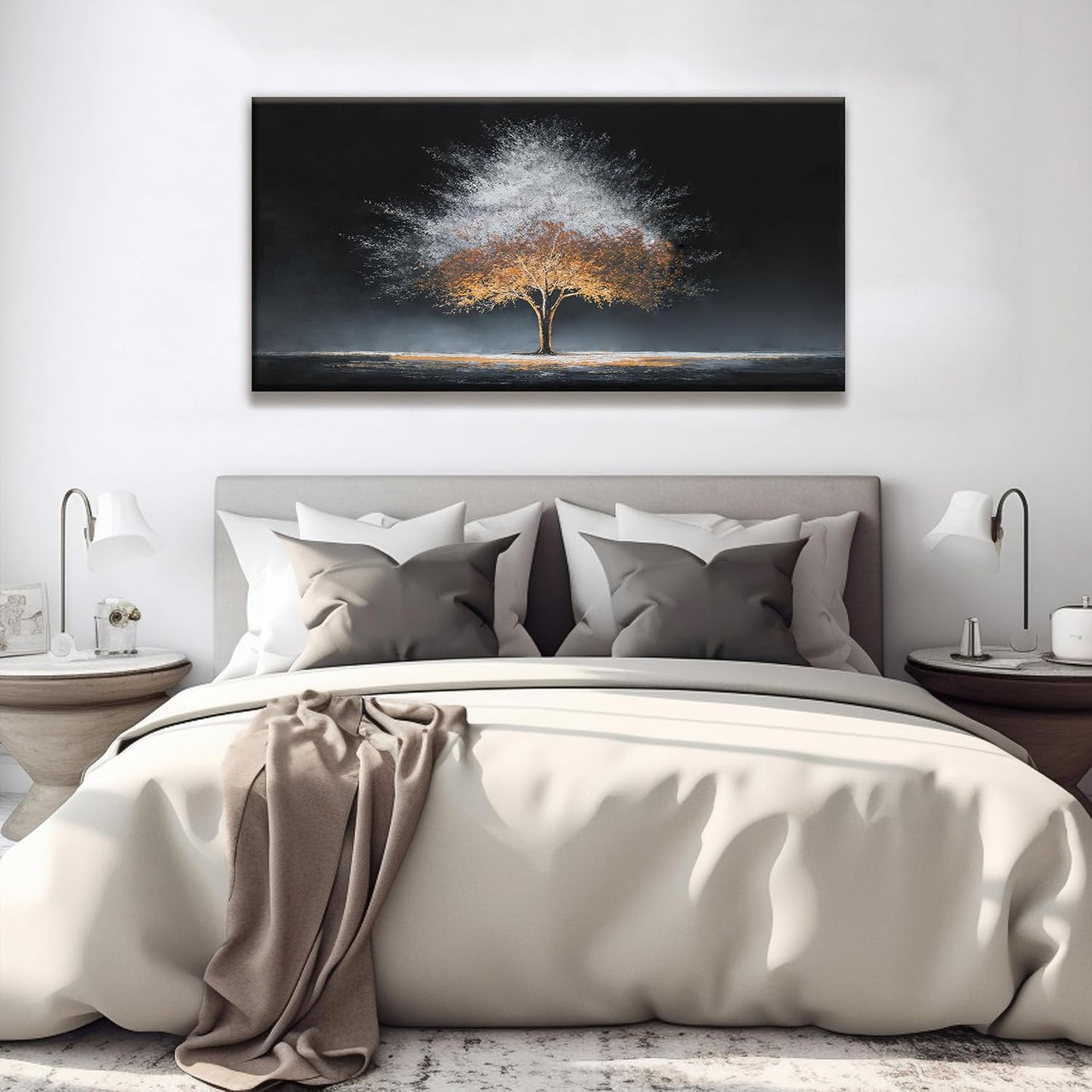 Canvas Art Wall Decor Burning Gray Tree Of Life Wall Art For Living Room Modern Artwork Ready To Hang Abstract Wall Art Prints Bedroom Kitchen Office 24x48 Inch Canvas Prints