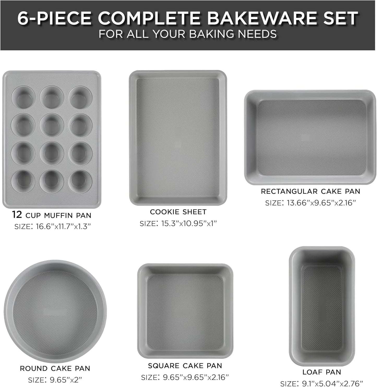 Country Kitchen Nonstick Stackable Bakeware Set - Durable, Easy Release Baking Set, Black, 6 Pcs