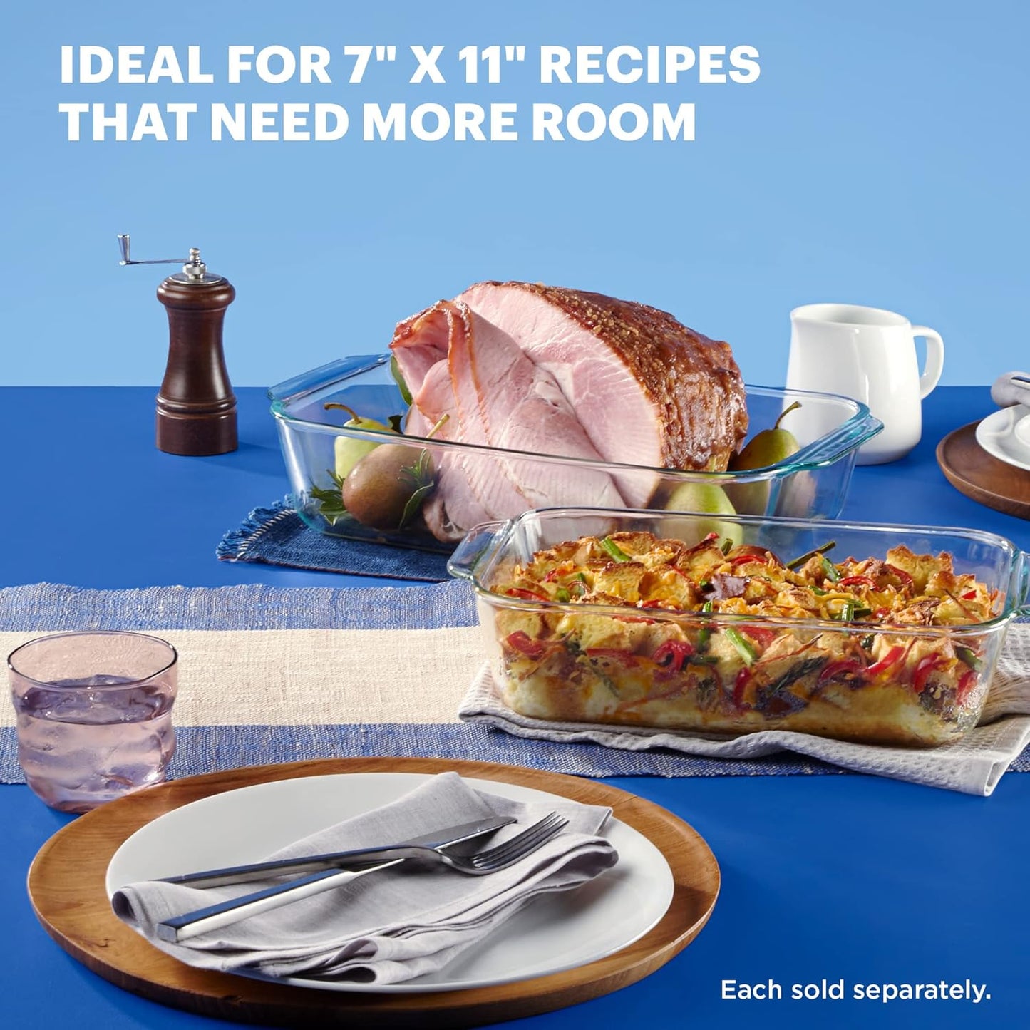 Pyrex Deep Glass Baking Dish with Plastic Lid, Deep Casserole Dish, Glass Food Container, Oven, Freezer and Microwave Safe, Clear Container, 7x11