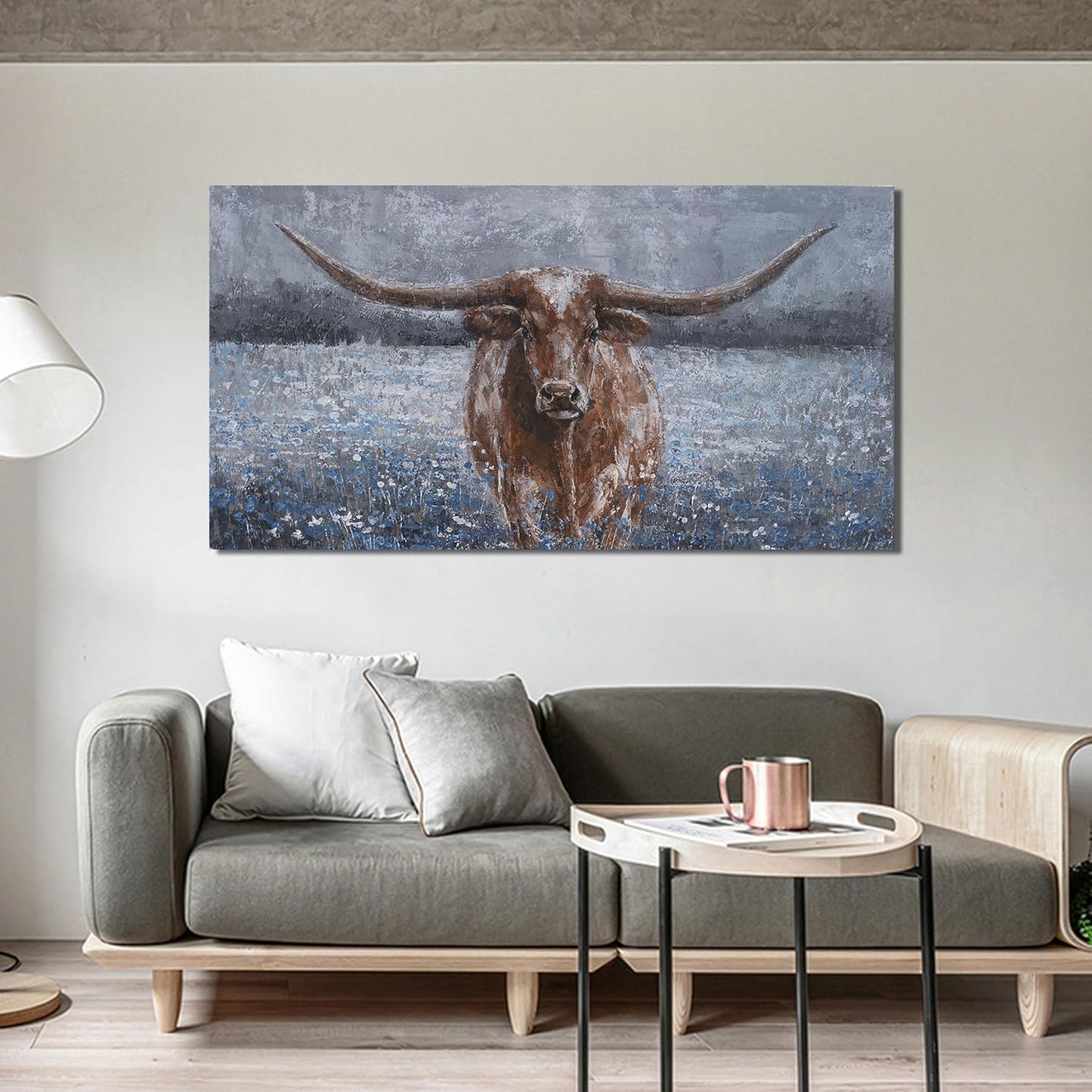 KUPTEU Canvas Wall Art Decor Vintage Wall Art For Living Room Highland Cow Wall Art Decorations Canvas Art Wall Decor Modern Blue Wall Art Prints Artwork for Walls Bedroom Home Decor 20" x 40"